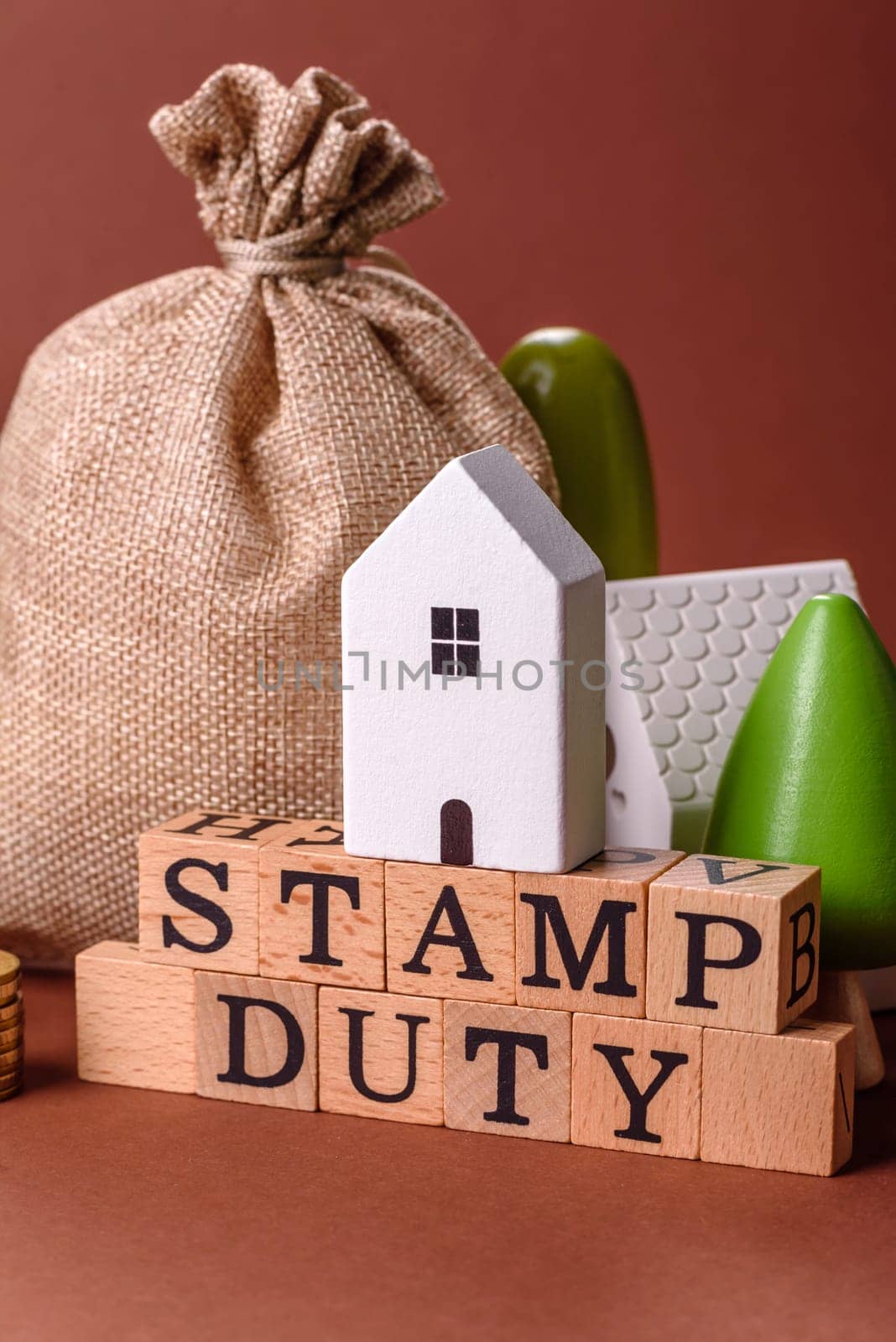 Stamp duty tax, property investment concept, business processes related to real estate. Stamp duty inscription as a background for business design