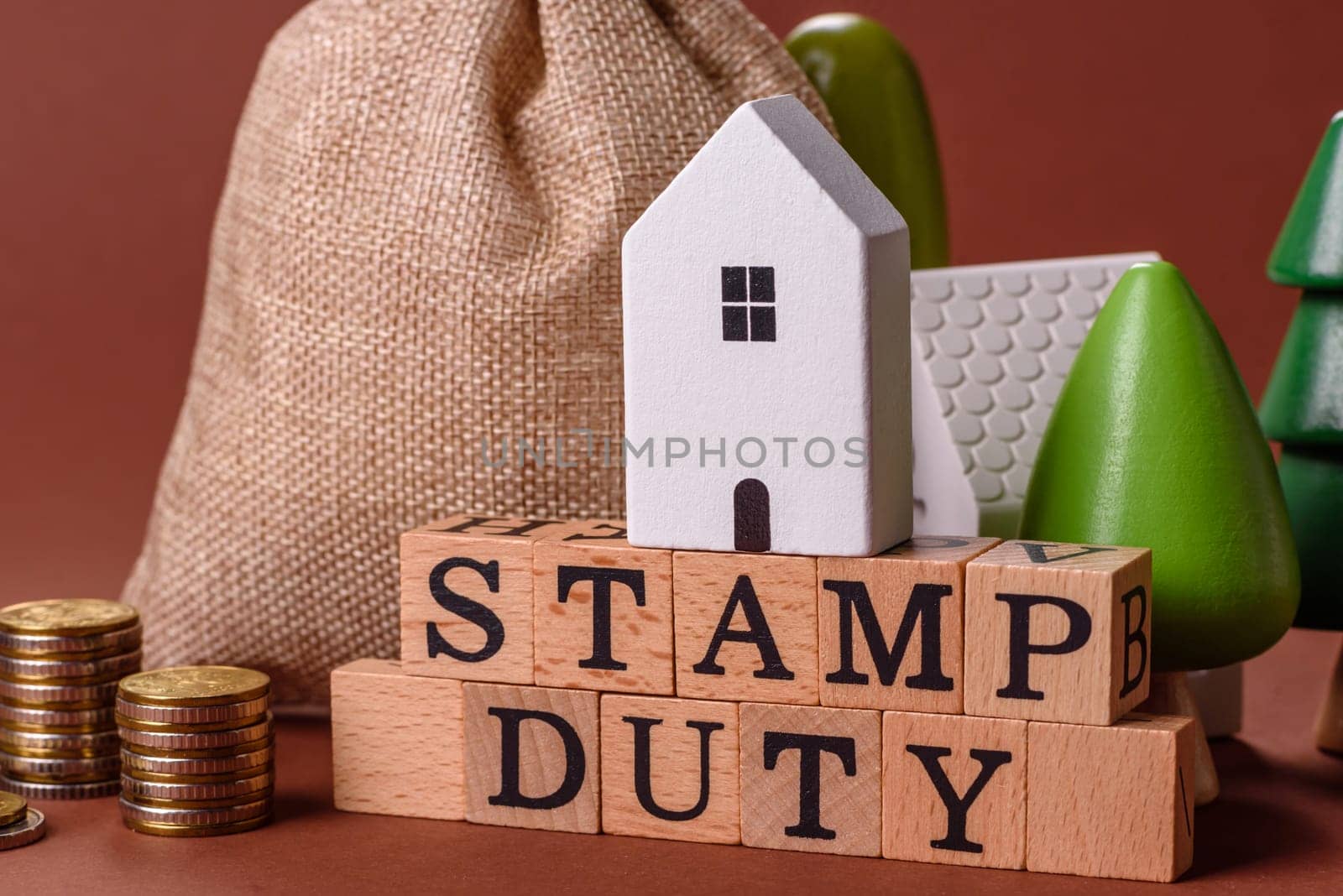 Stamp duty tax, property investment concept, business processes related to real estate. Stamp duty inscription as a background for business design