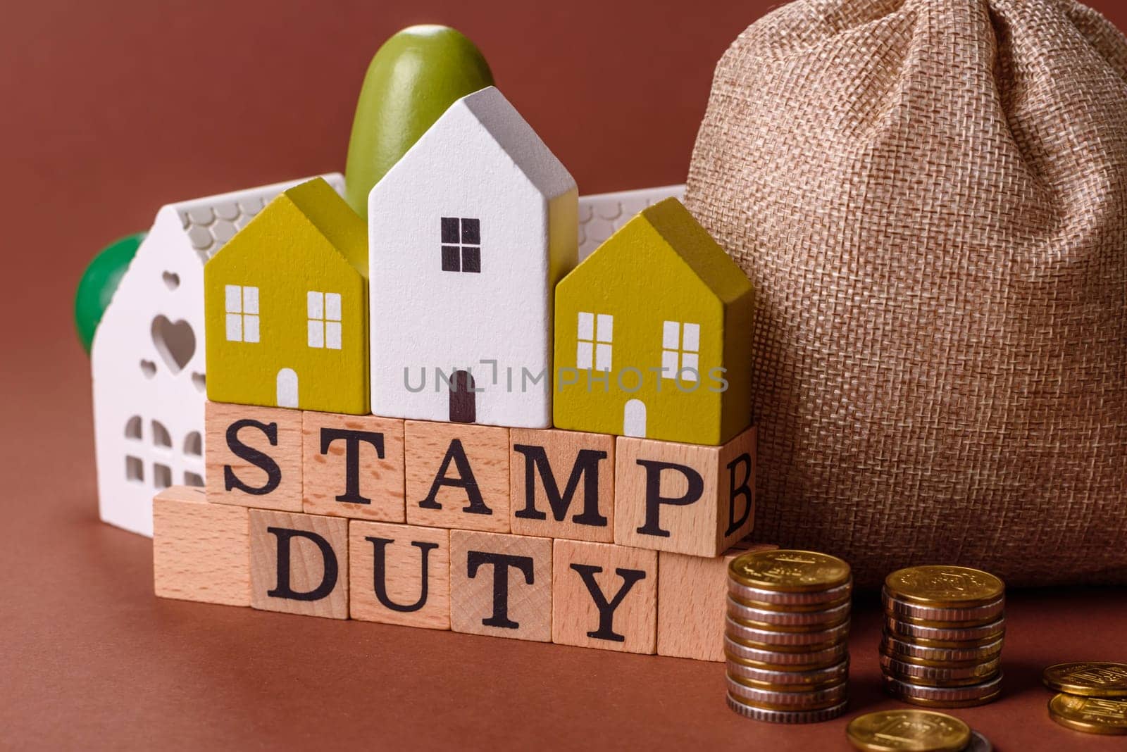 Stamp duty tax, property investment concept, business processes related to real estate. Stamp duty inscription as a background for business design