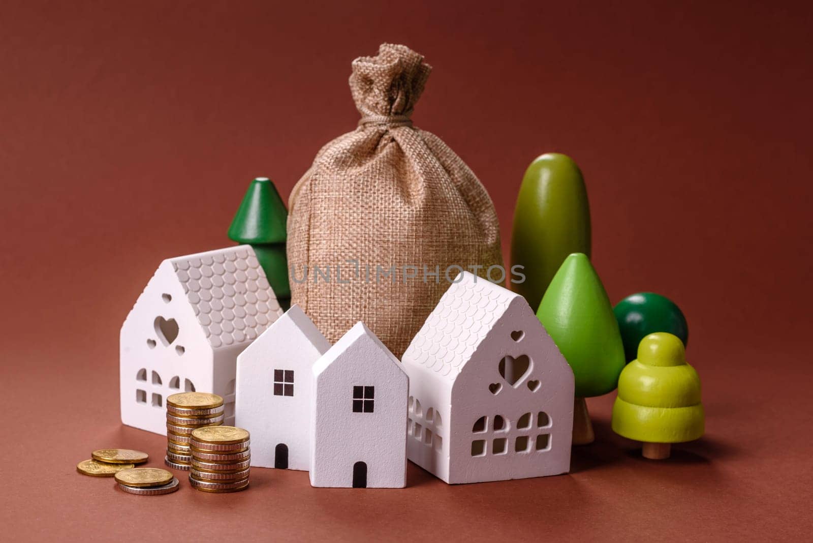 Money, property and loan, conceptual business background. Investments in property or land