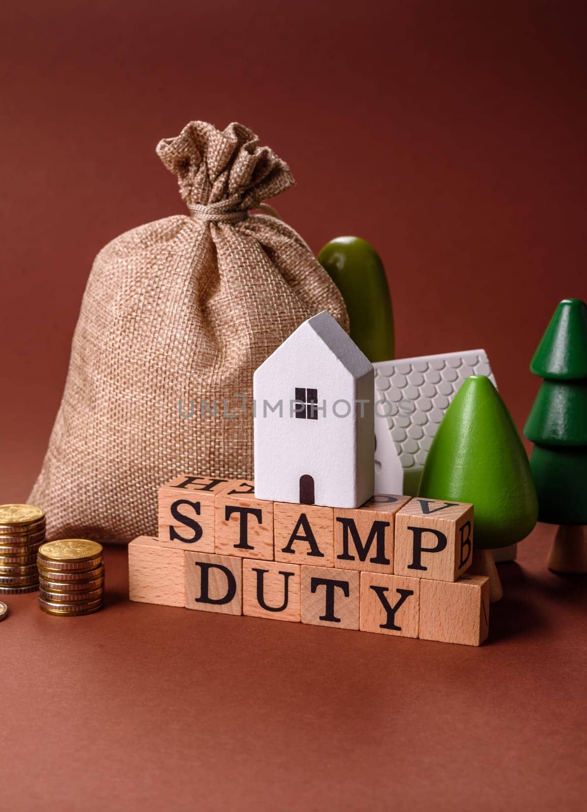 Stamp duty tax, property investment concept, business processes related to real estate. Stamp duty inscription as a background for business design