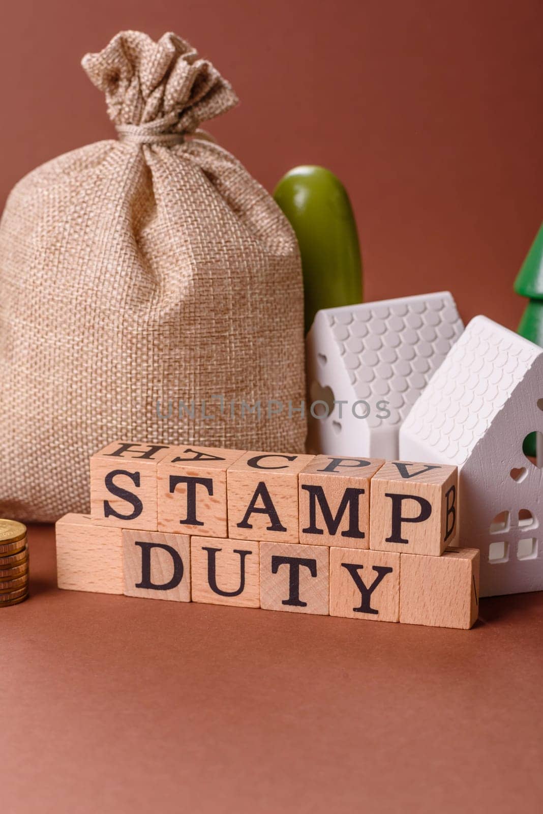 Stamp duty tax, property investment concept, business processes related to real estate. Stamp duty inscription as a background for business design