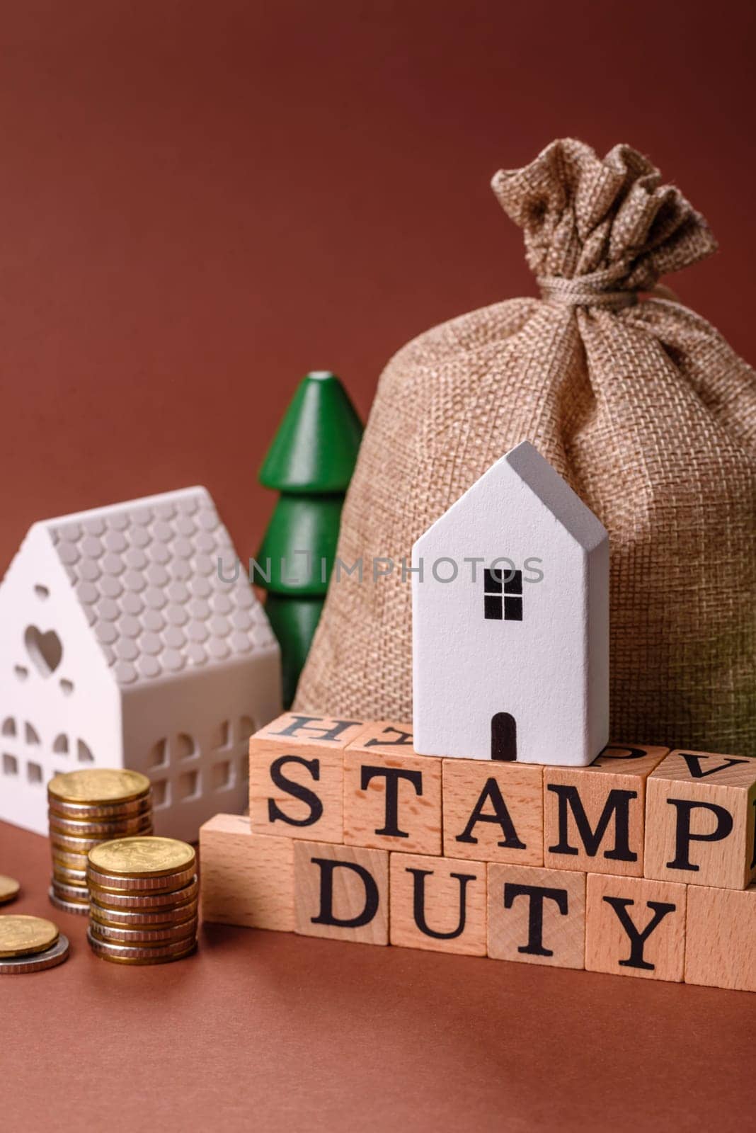 Stamp duty tax, property investment concept, business processes related to real estate. Stamp duty inscription as a background for business design