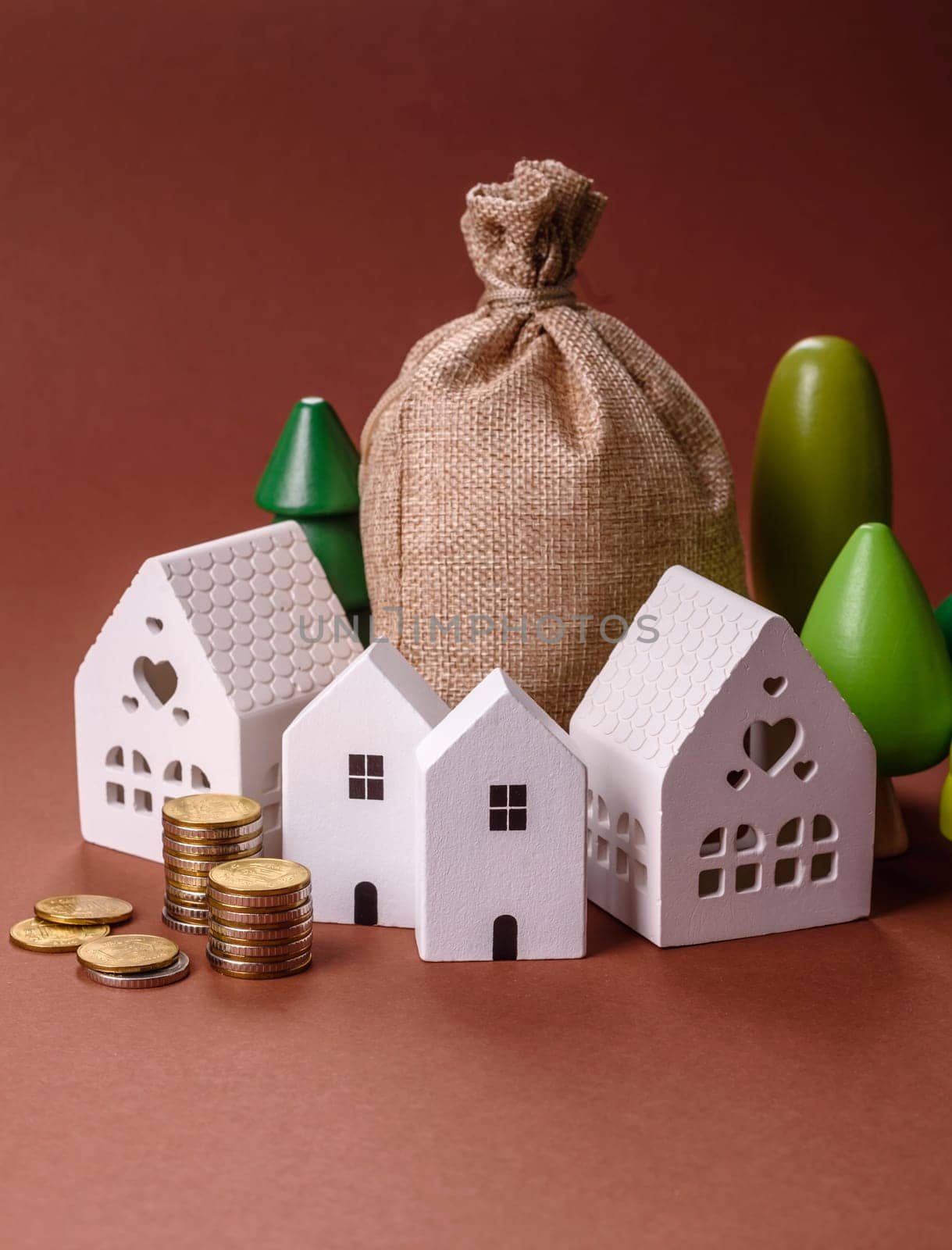 Money, property and loan, conceptual business background. Investments in property or land