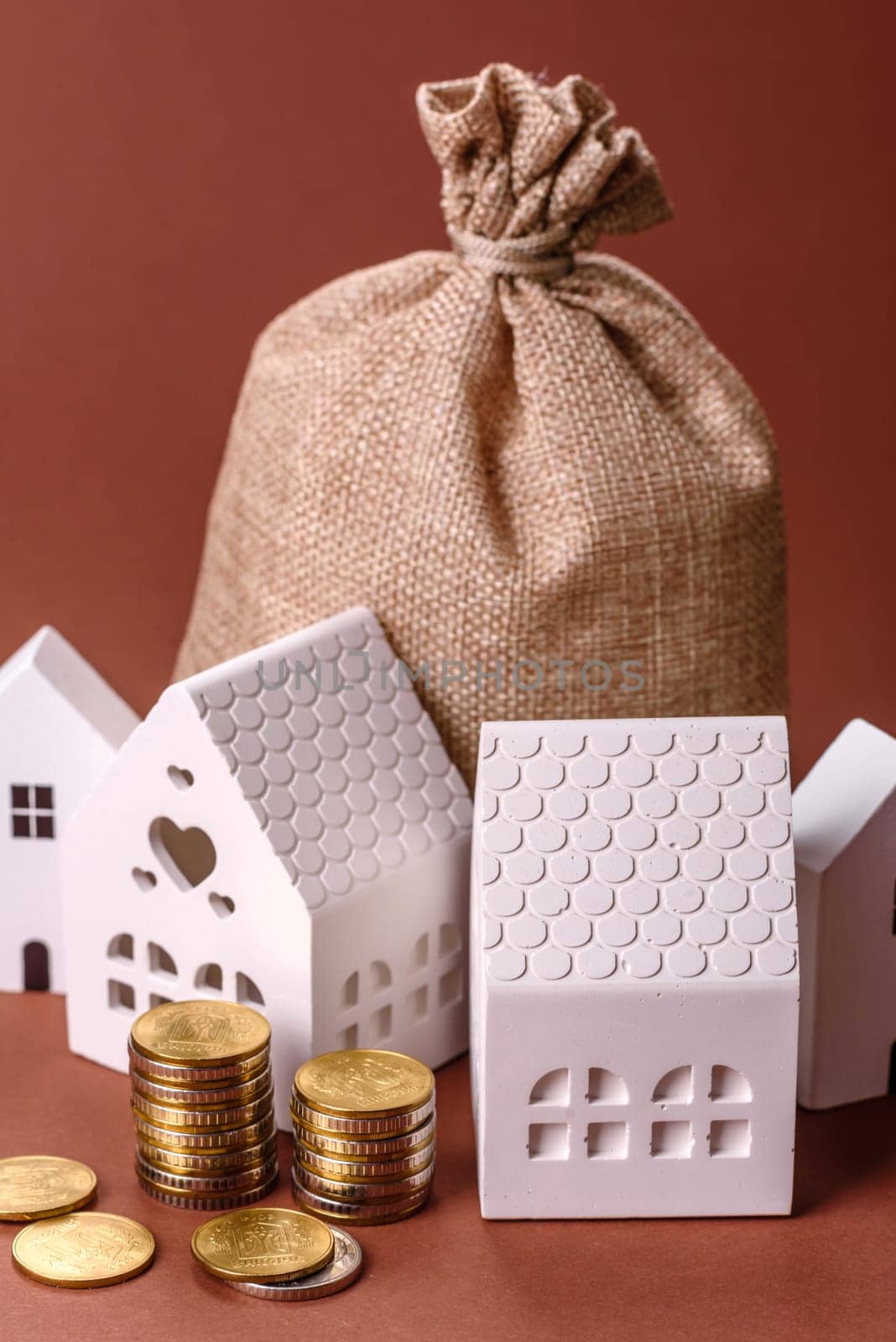 Money, property and loan, conceptual business background. Investments in property or land