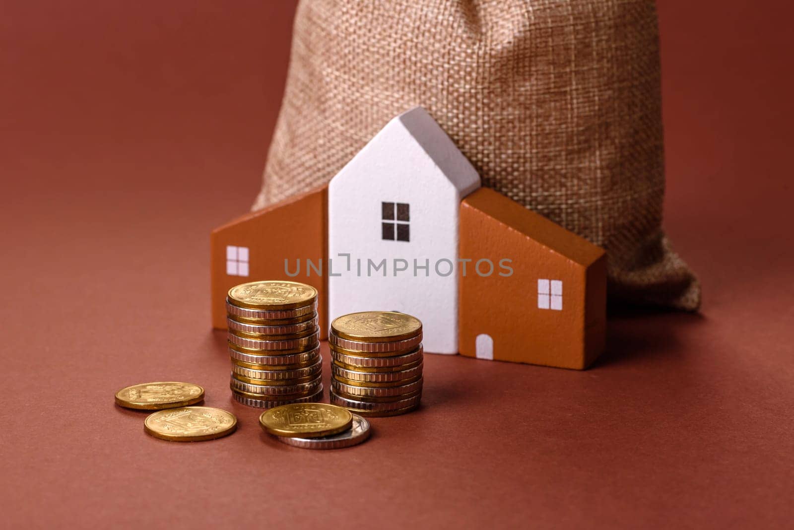 Money, property and loan, conceptual business background. Investments in property or land