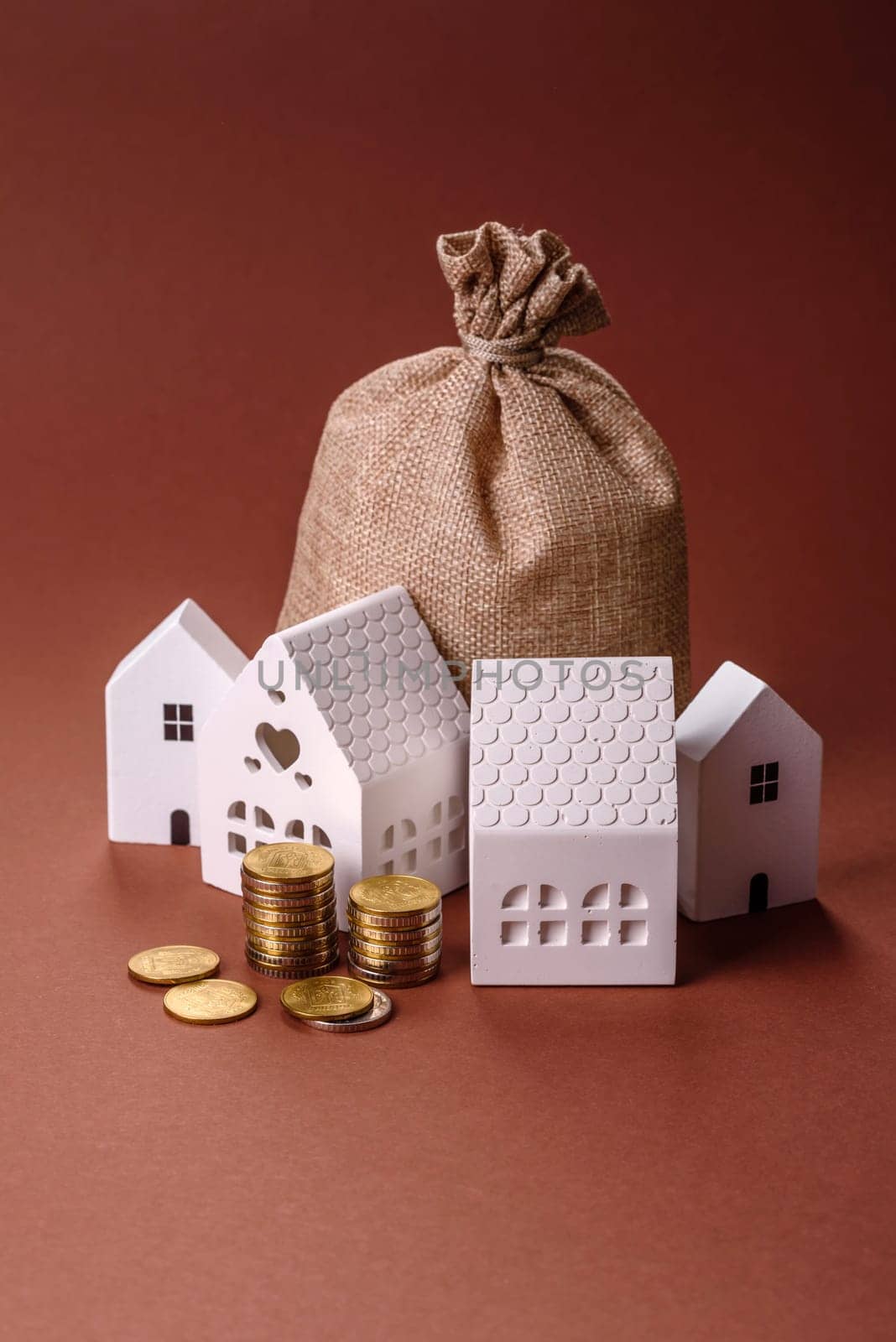 Money, property and loan, conceptual business background. Investments in property or land