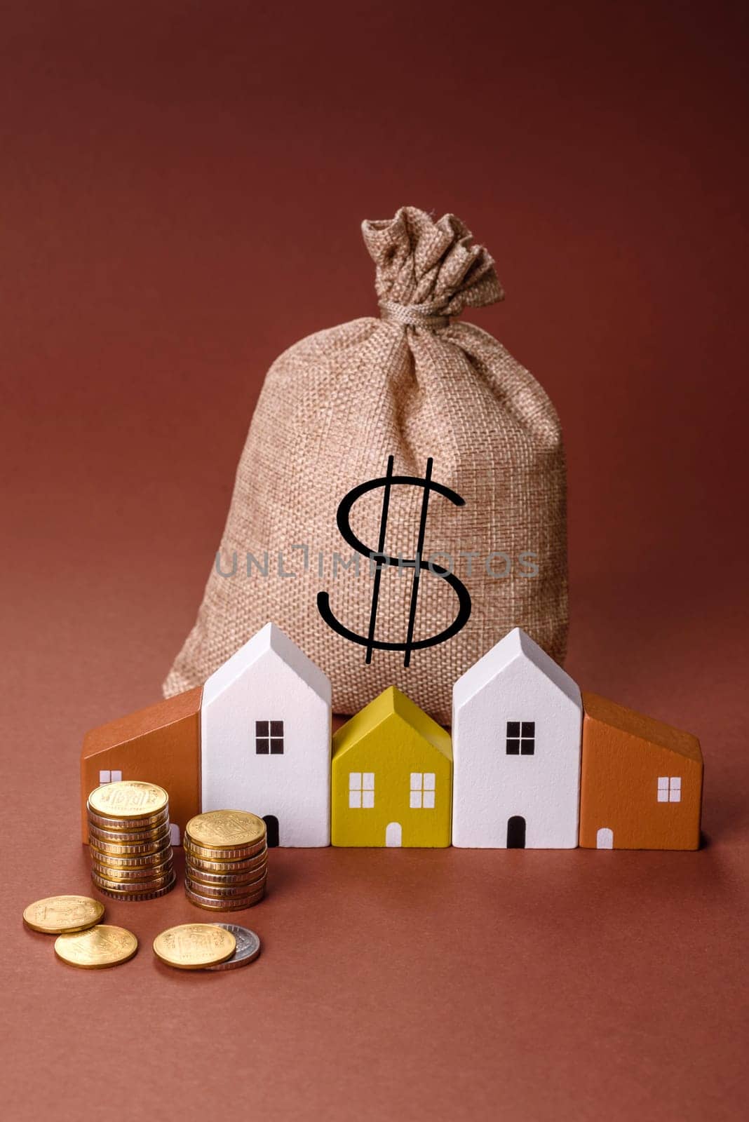 Money, property and loan, conceptual business background. Investments in property or land