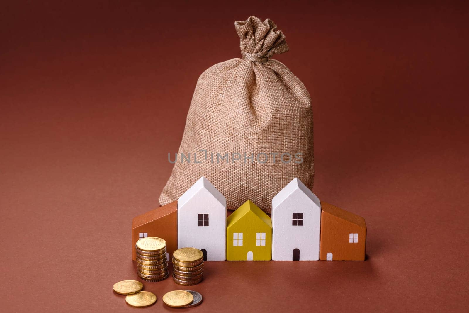 Money, property and loan, conceptual business background. Investments in property or land