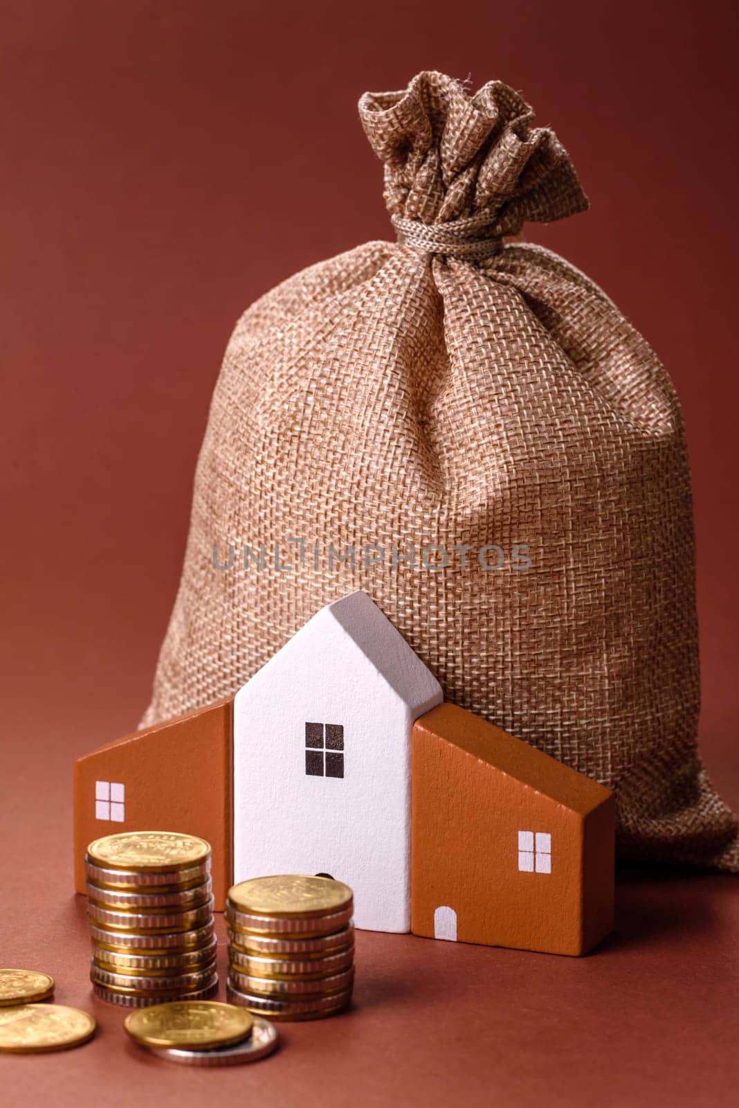 Money, property and loan, conceptual business background. Investments in property or land