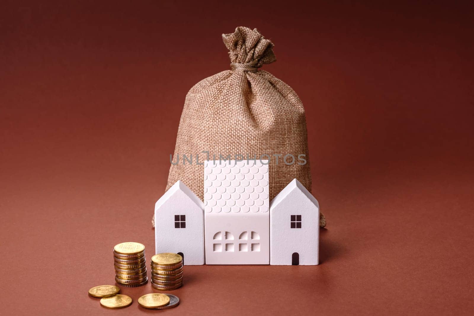 Money, property and loan, conceptual business background. Investments in property or land