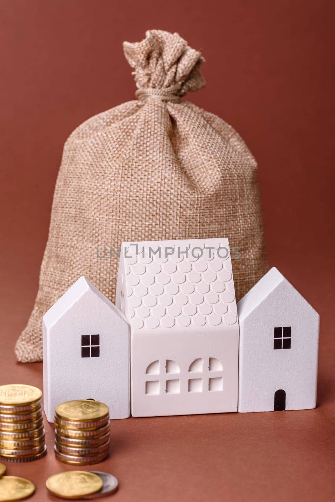 Money, property and loan, conceptual business background. Investments in property or land