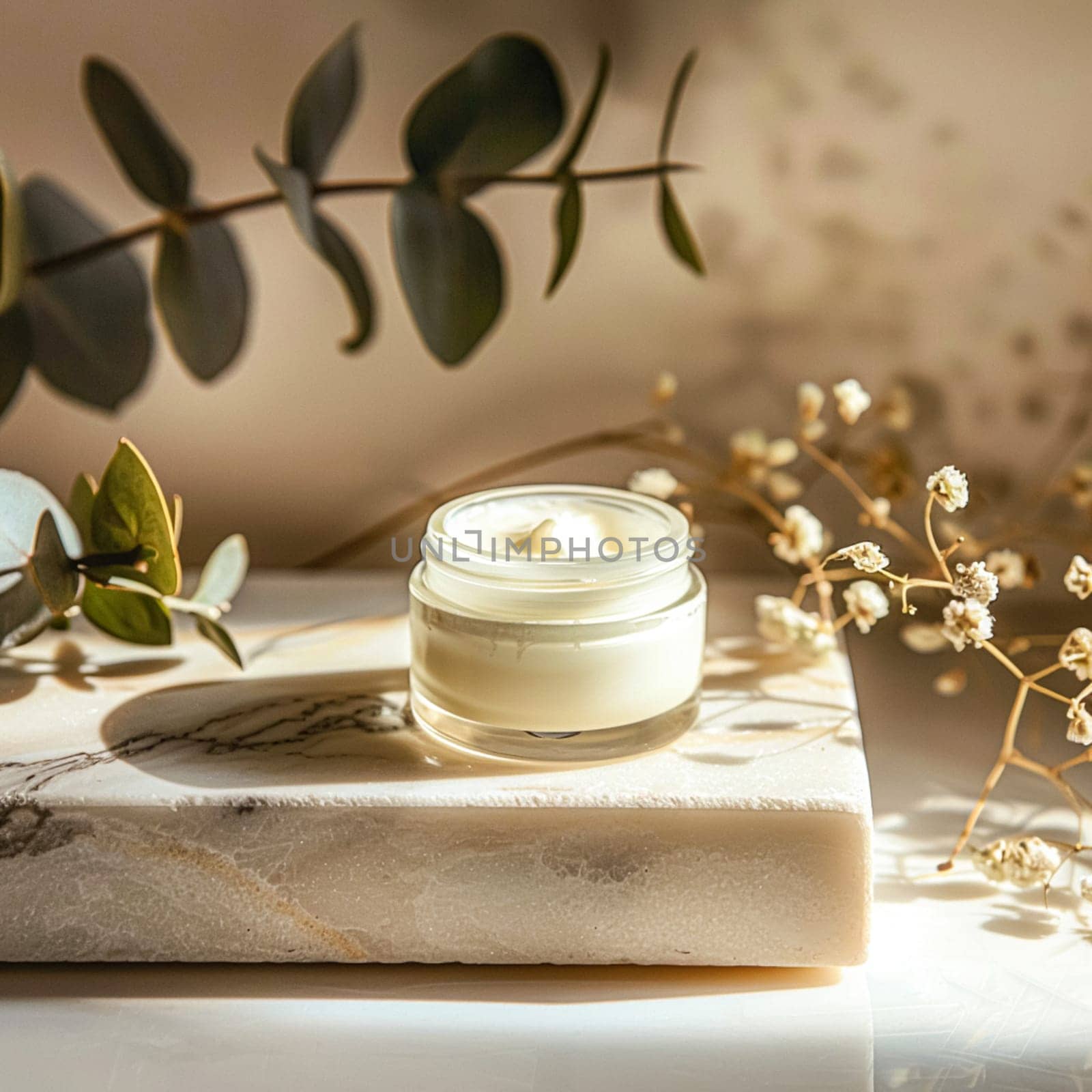 Cosmetic cream in a glass jar. Skin care concept. Background for beauty products