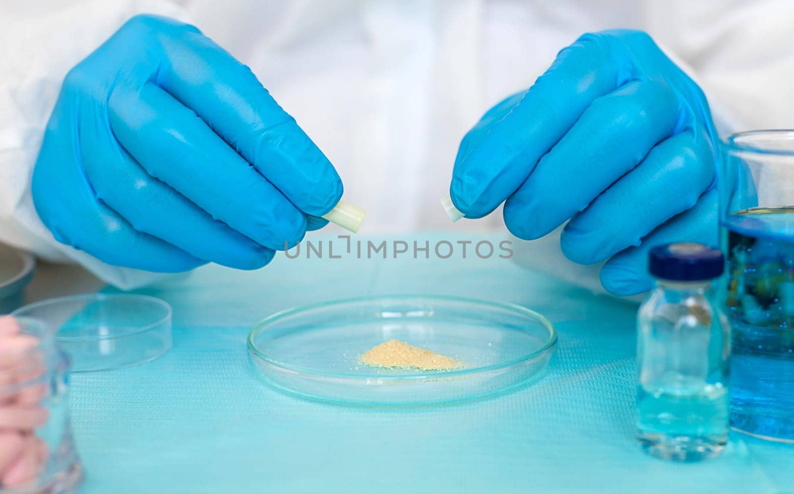 examine drugs in the laboratory. Selective focus. pills.