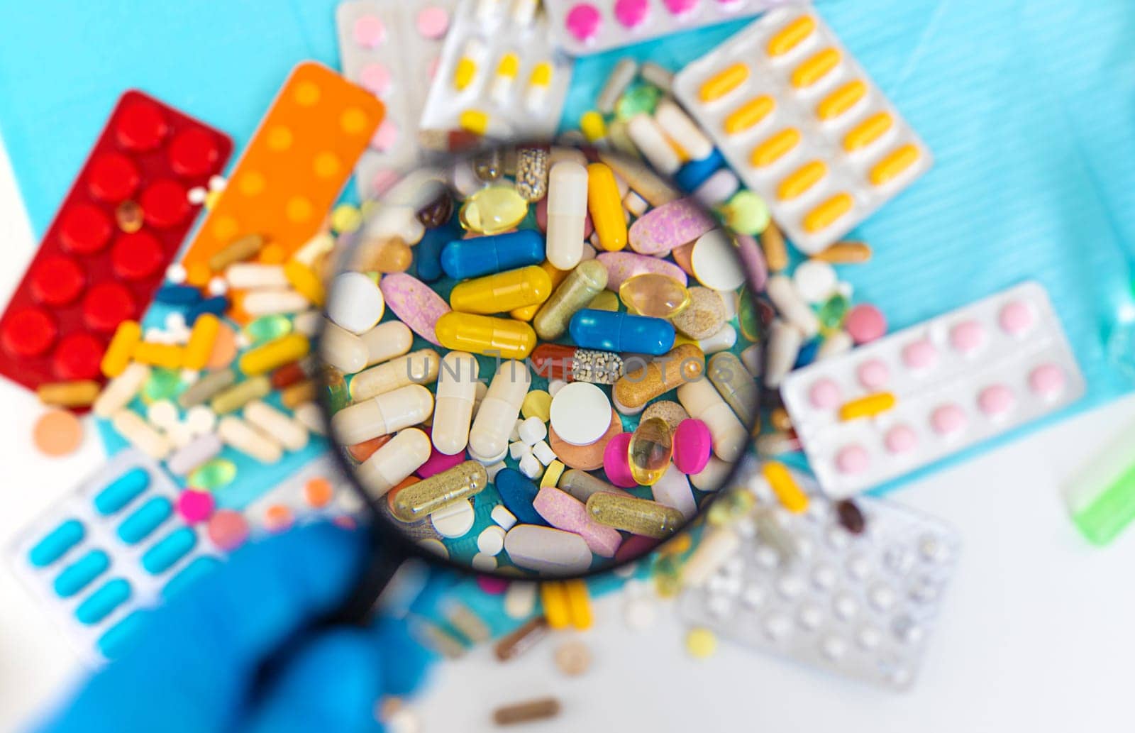 examine drugs in the laboratory. Selective focus. pills.