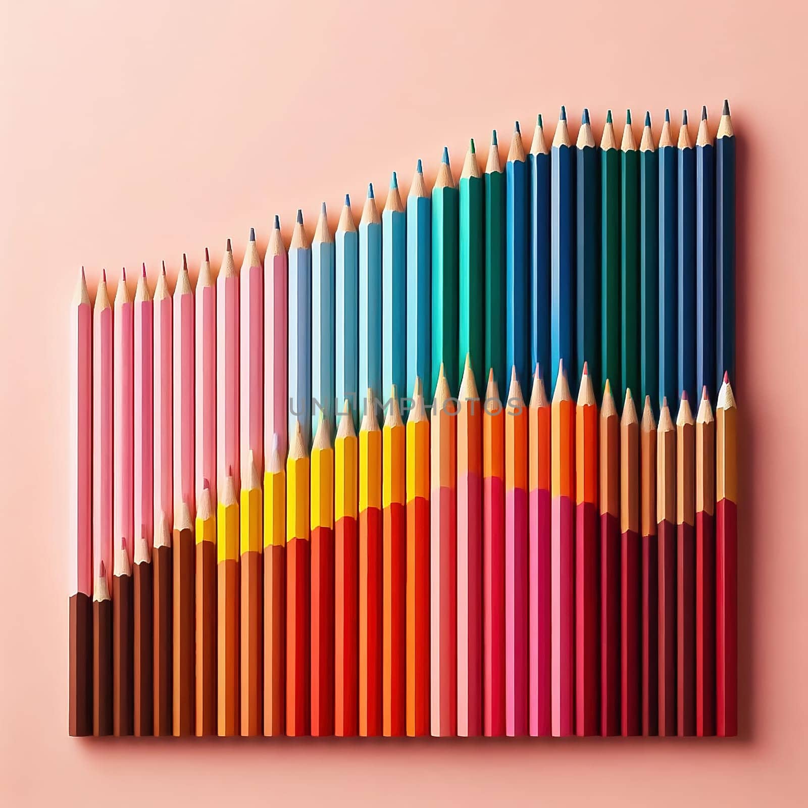 A vibrant arrangement of colorful crayons, perfectly aligned. Ideal for creative projects, art supplies and displaying diversity and creativity.