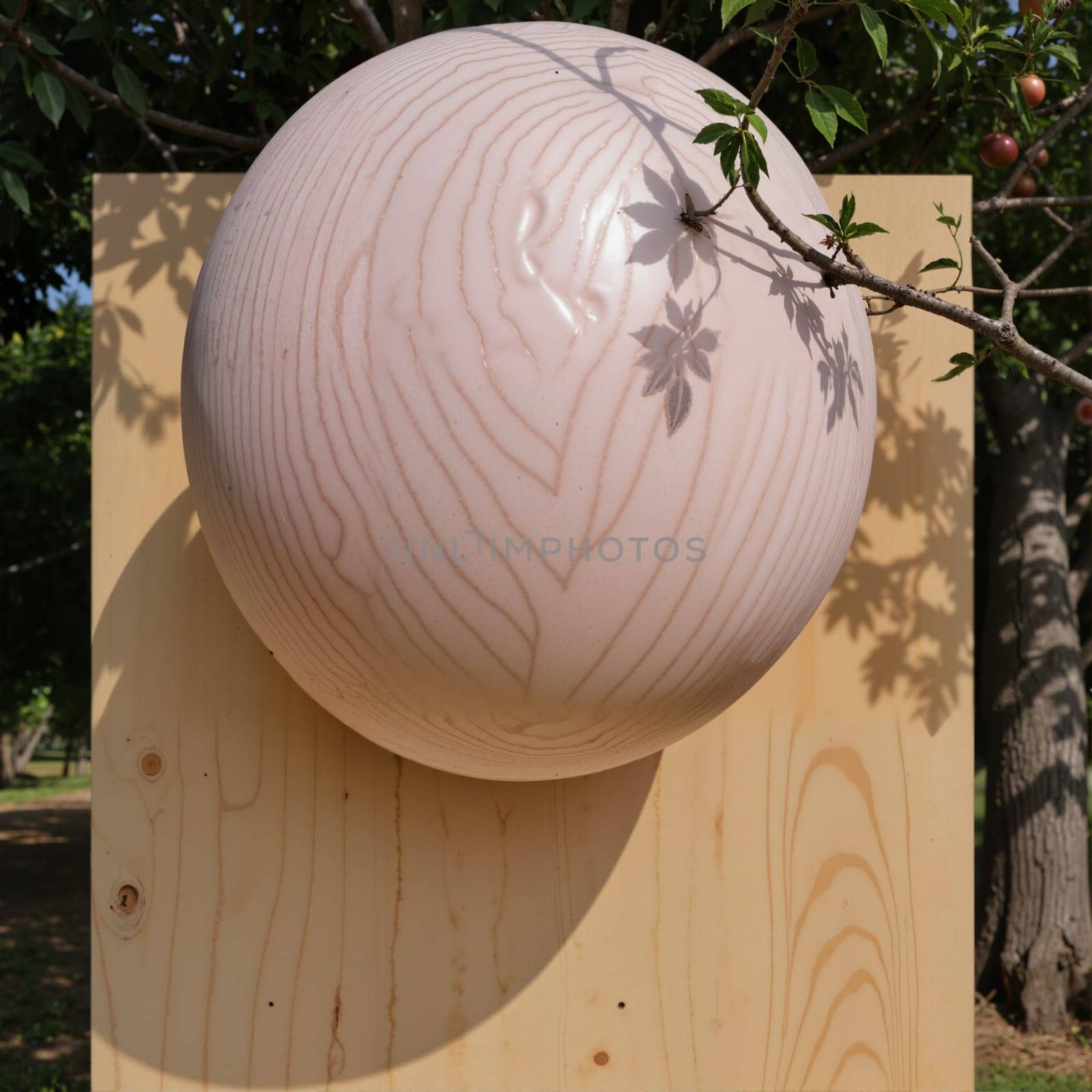 Pink balloon against wooden backdrop, AI generation.