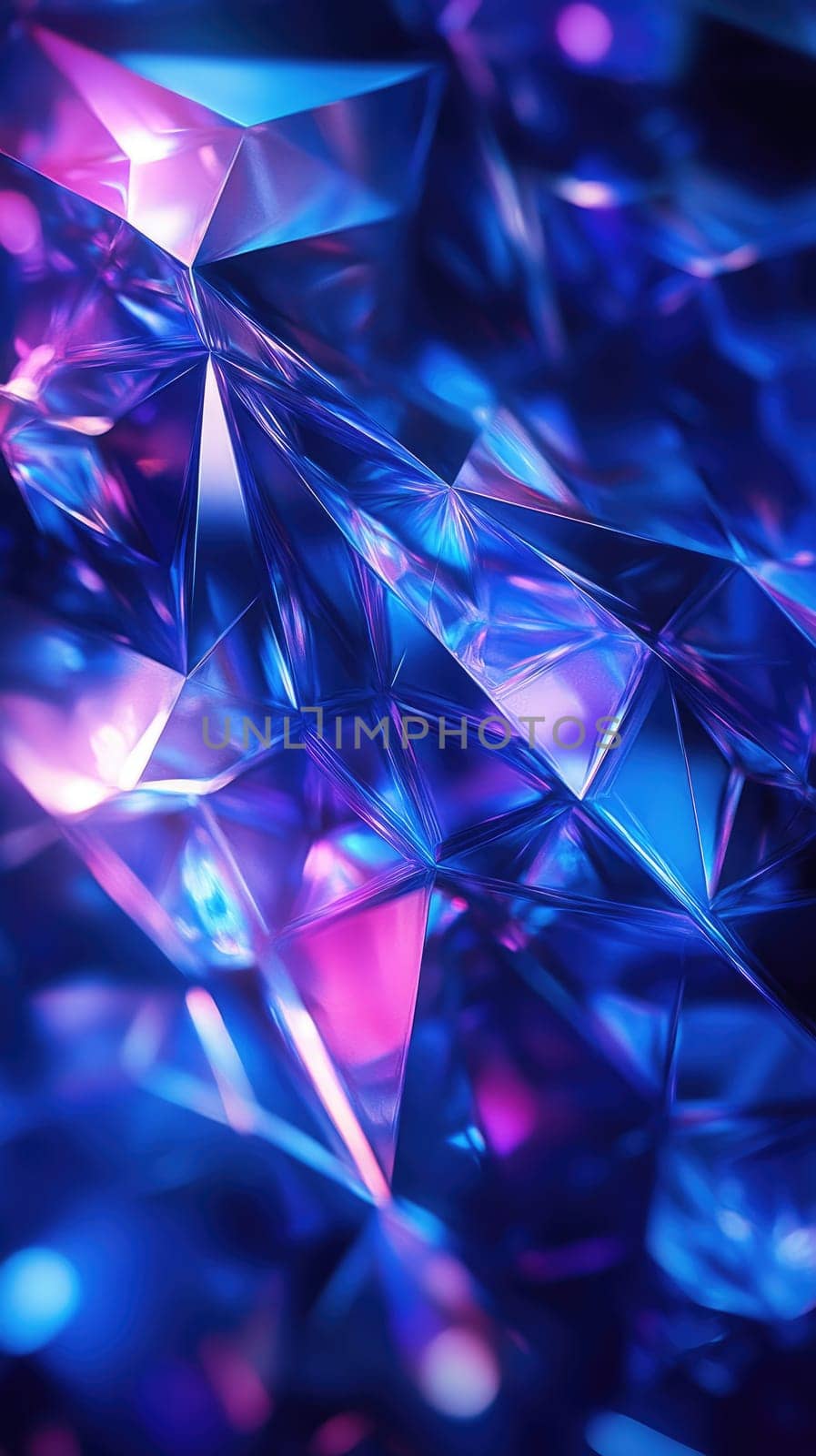 Vivid blue and purple hues create an abstract environment filled with sharp angles and geometric patterns. This design embodies a modern aesthetic with crisp details suitable for various applications.