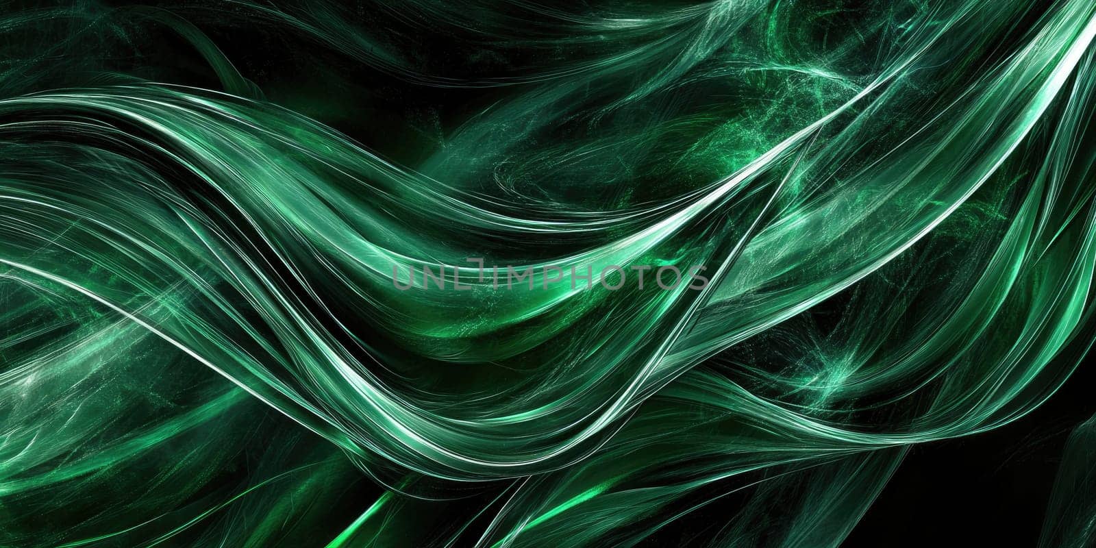 Swirling lines create an abstract background with a cybernetic aesthetic. The dark green and black shades convey a high-tech look, ideal for futurist themes or digital art projects.