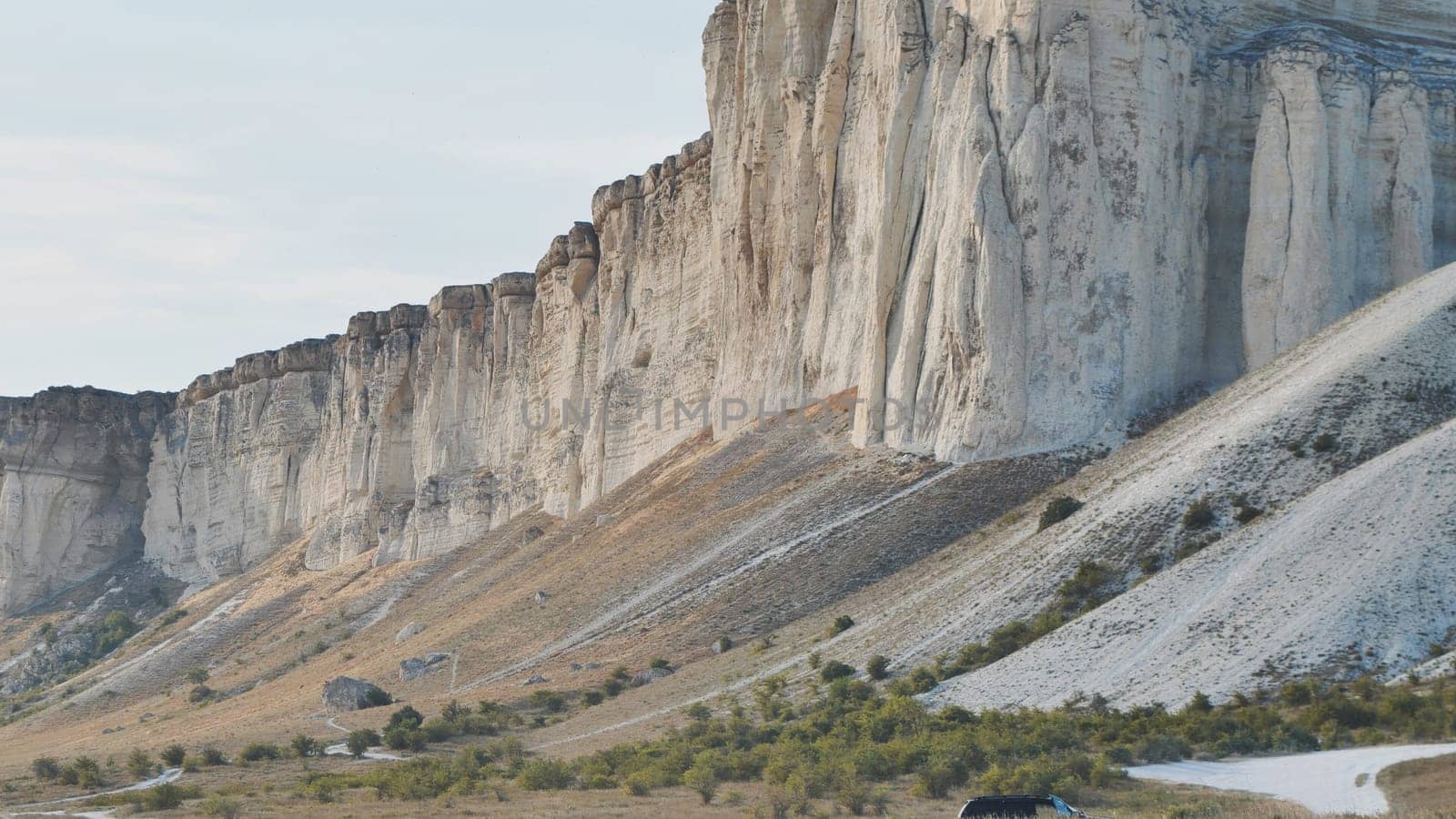 Landscape with white rock in Crimea near the town of Belogorsk at sunset