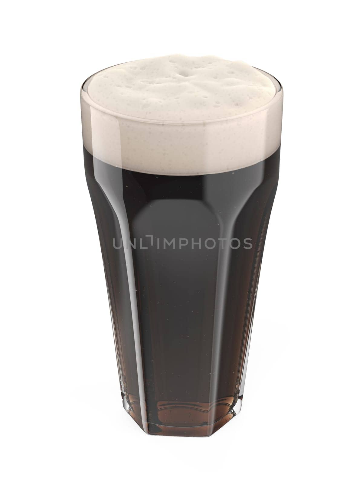 Glass of dark beer on white background