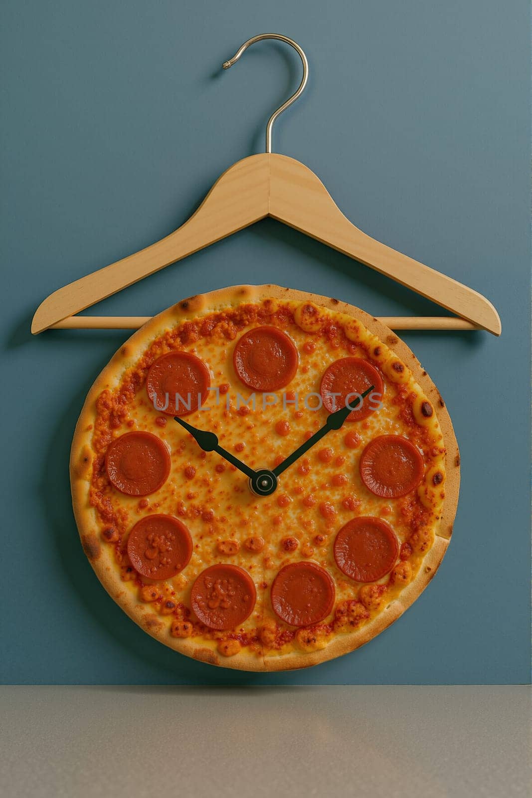 Pizza shaped as a clock, AI generation.