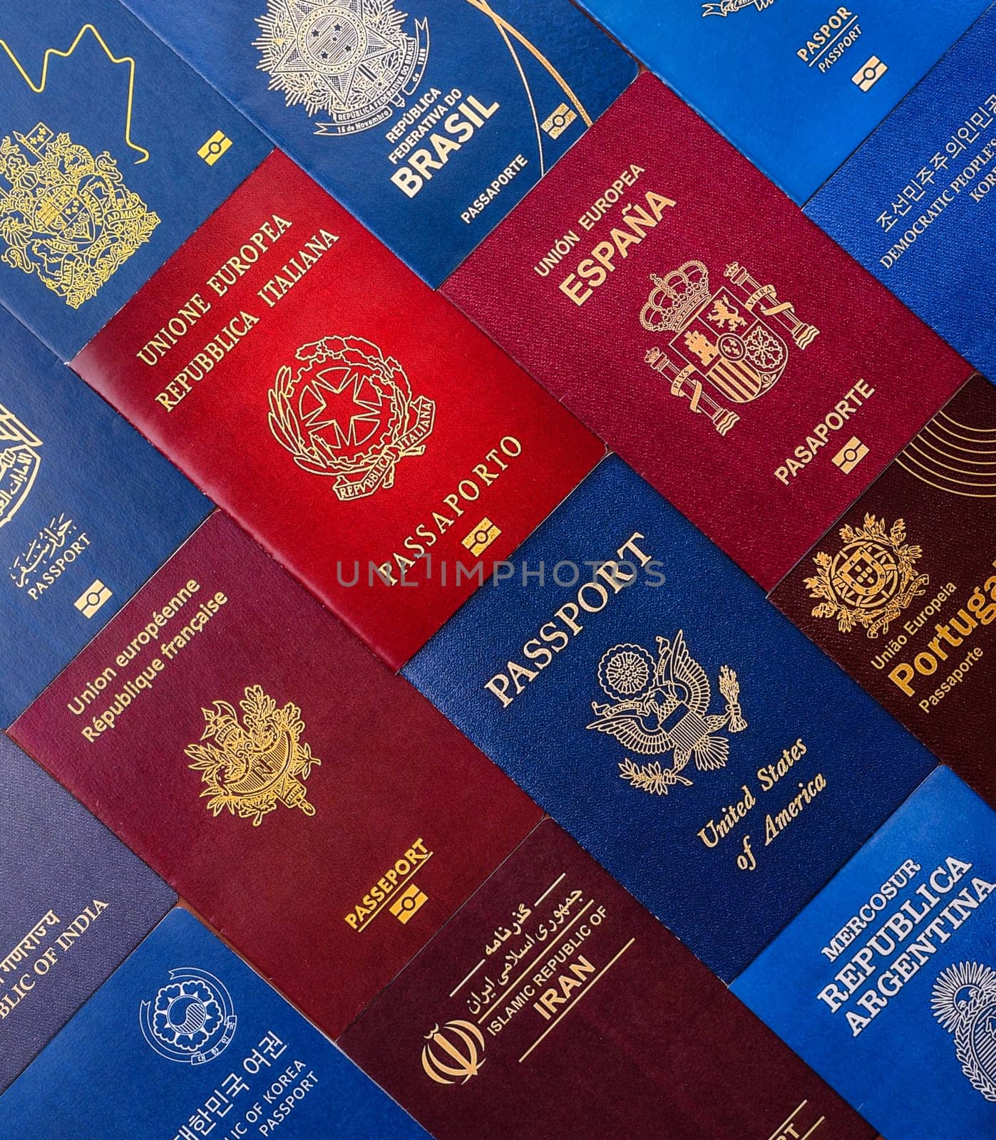 Passports of citizens of different countries of the world, background consisting of passports of several countries.