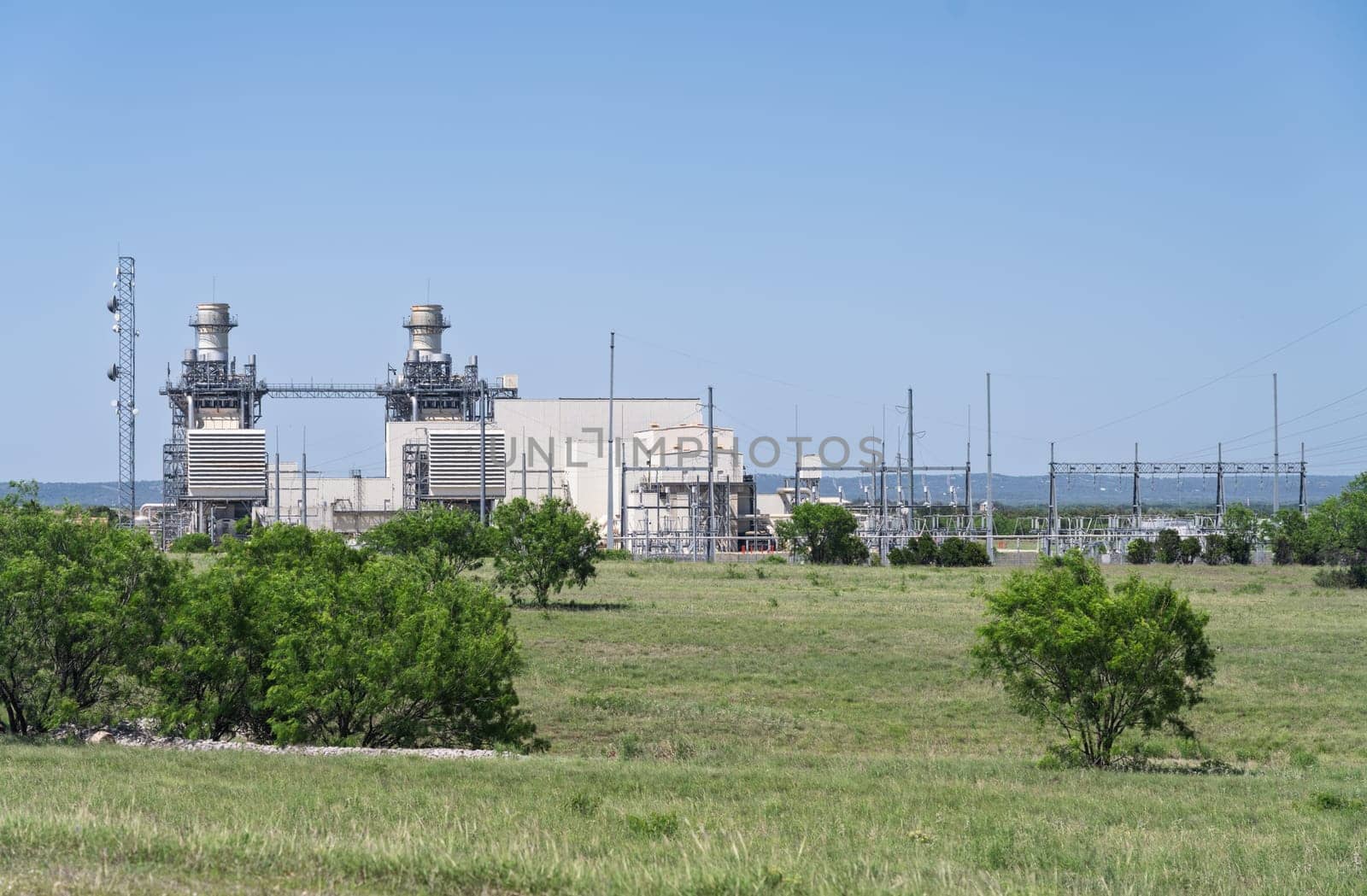 Ferguson natural gas electricity power plant with two turbines on LBJ Lake near Marble Falls Texas