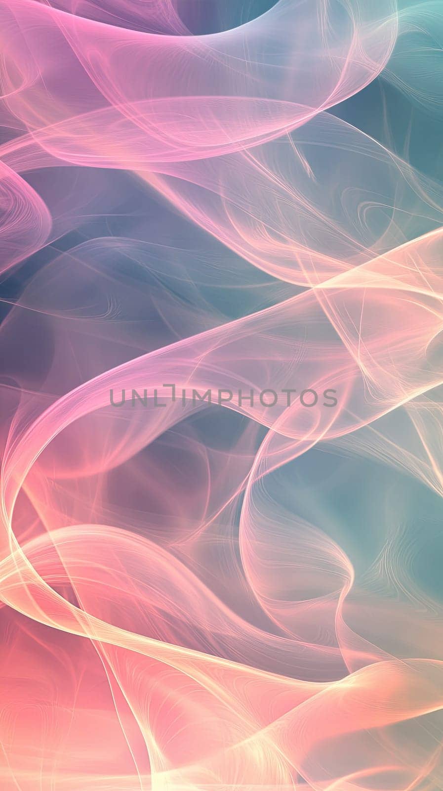 Soft pink and turquoise lines intertwine, forming smooth, wavy patterns that evoke a sense of fluid motion and artistic elegance. The glossy finish enhances the dreamlike quality of the backdrop.