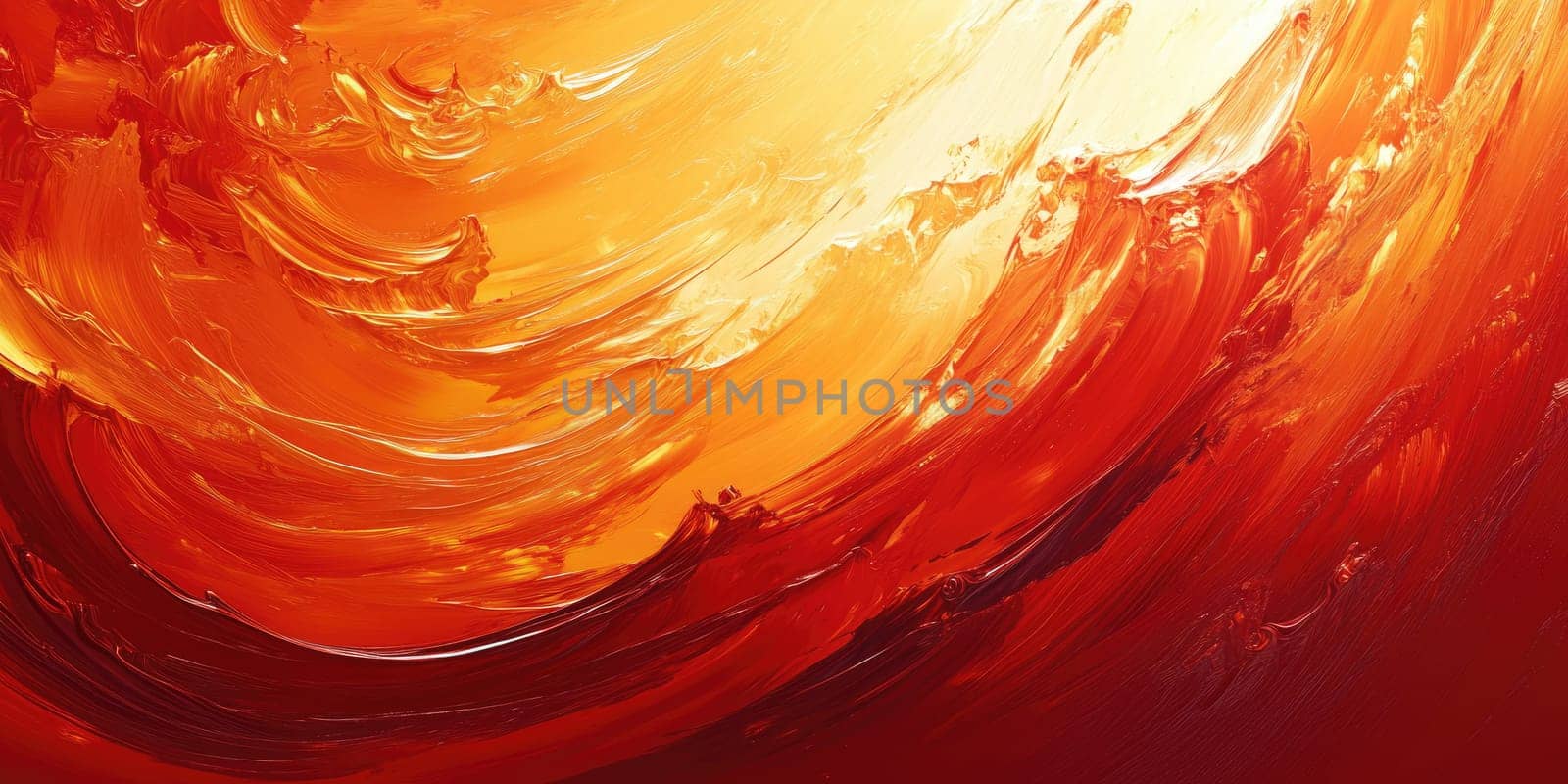 Vibrant layers of warm red and orange swirl together, creating a dynamic flow that evokes energy and passion. The textured design features artistic brush strokes, adding depth and motion.