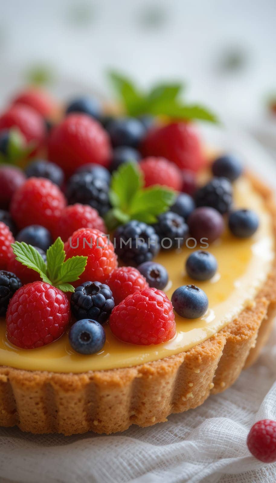 Delicious Berry Tart with Fresh Raspberries, Blackberries, and Blueberries