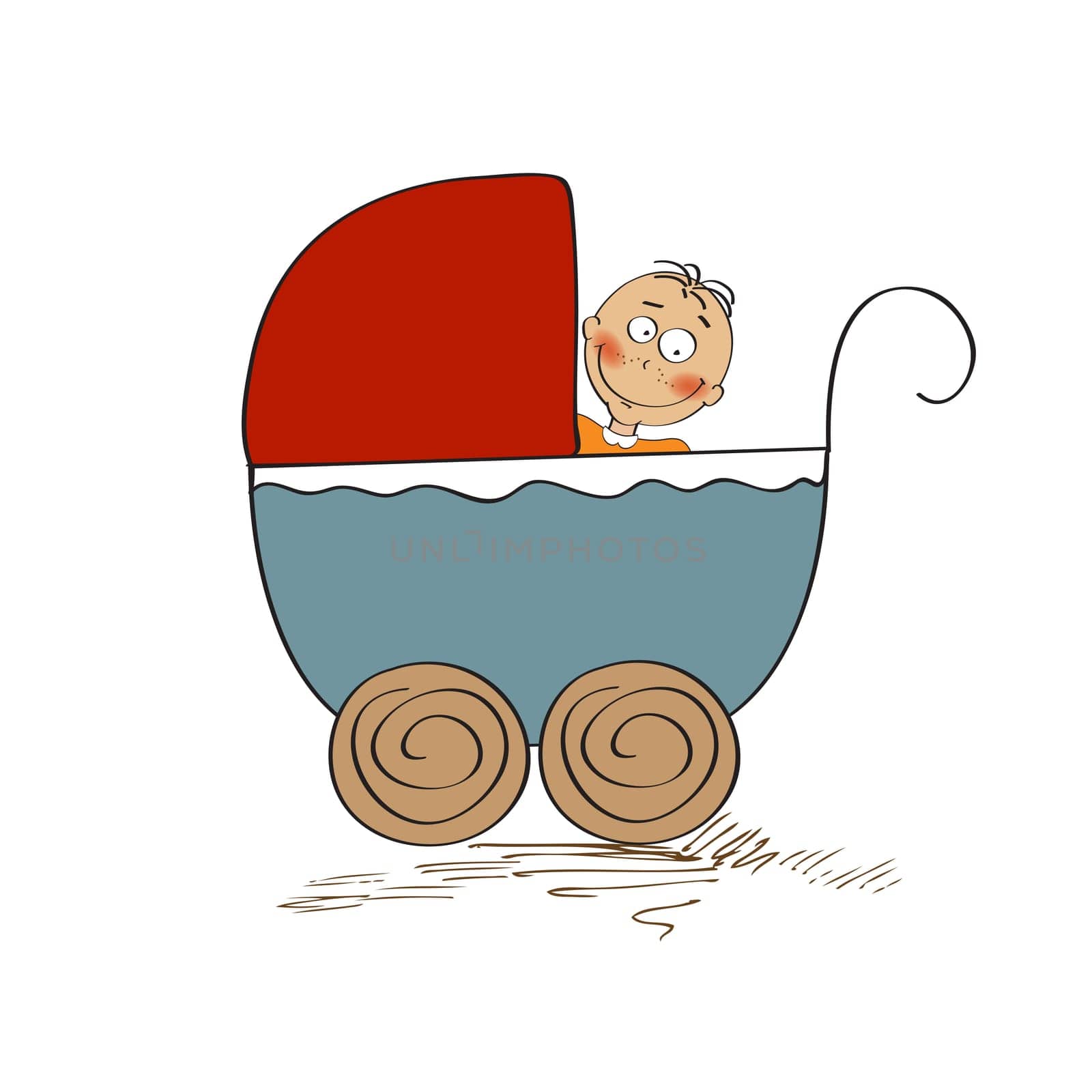 baby boy in stroller isolated on white background, vector illustration