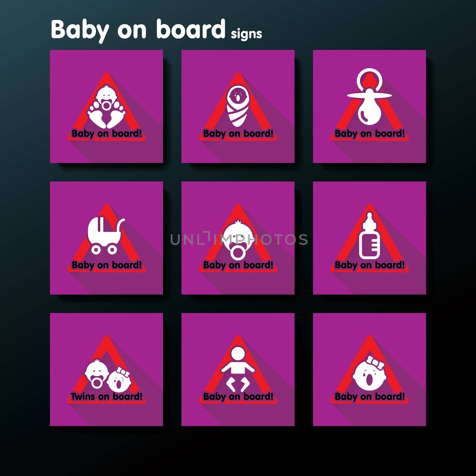 Flat baby on board sign set - vector illustration