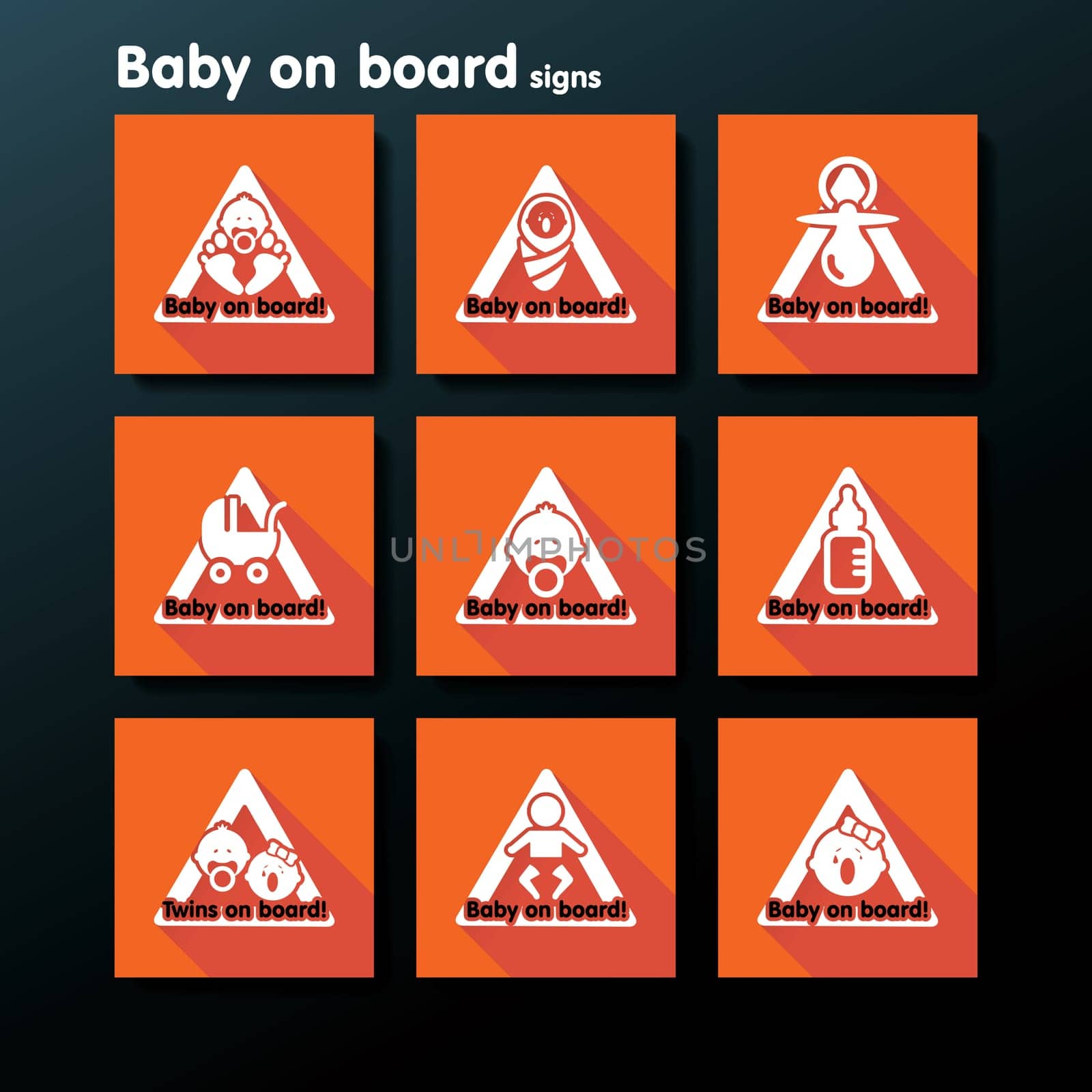 Flat baby on board sign set - vector illustration