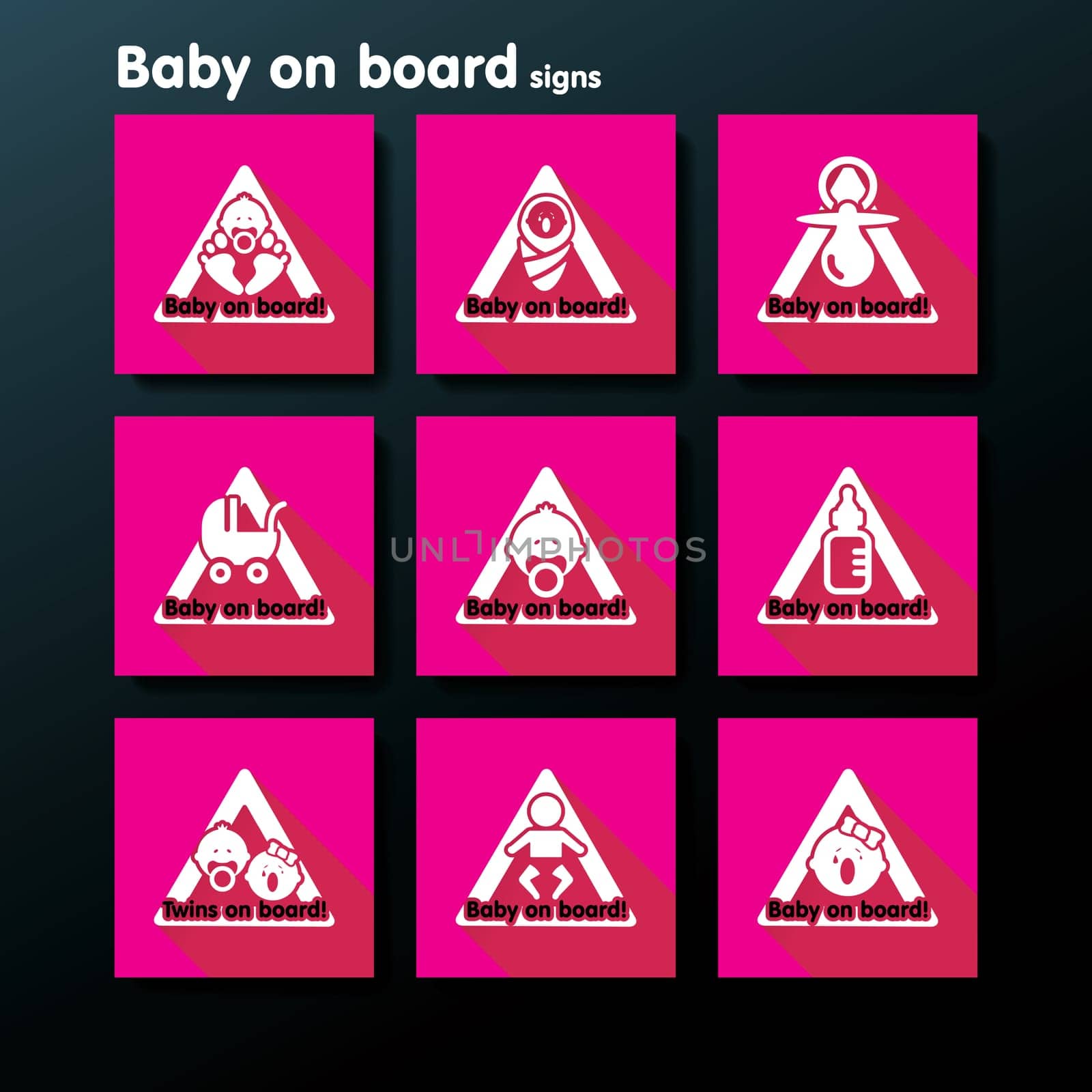 Flat baby on board sign set - vector illustration