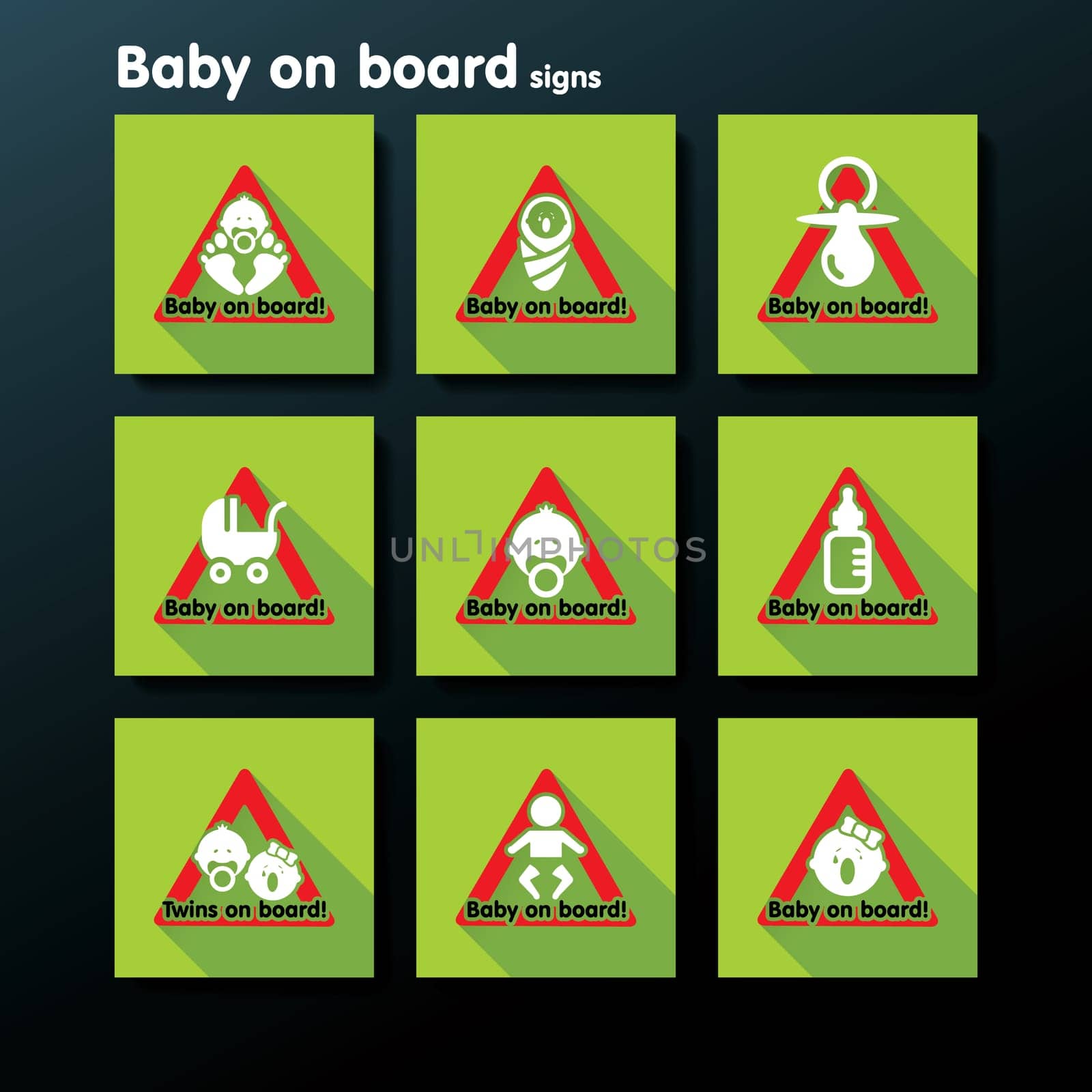 Flat baby on board sign set - vector illustration
