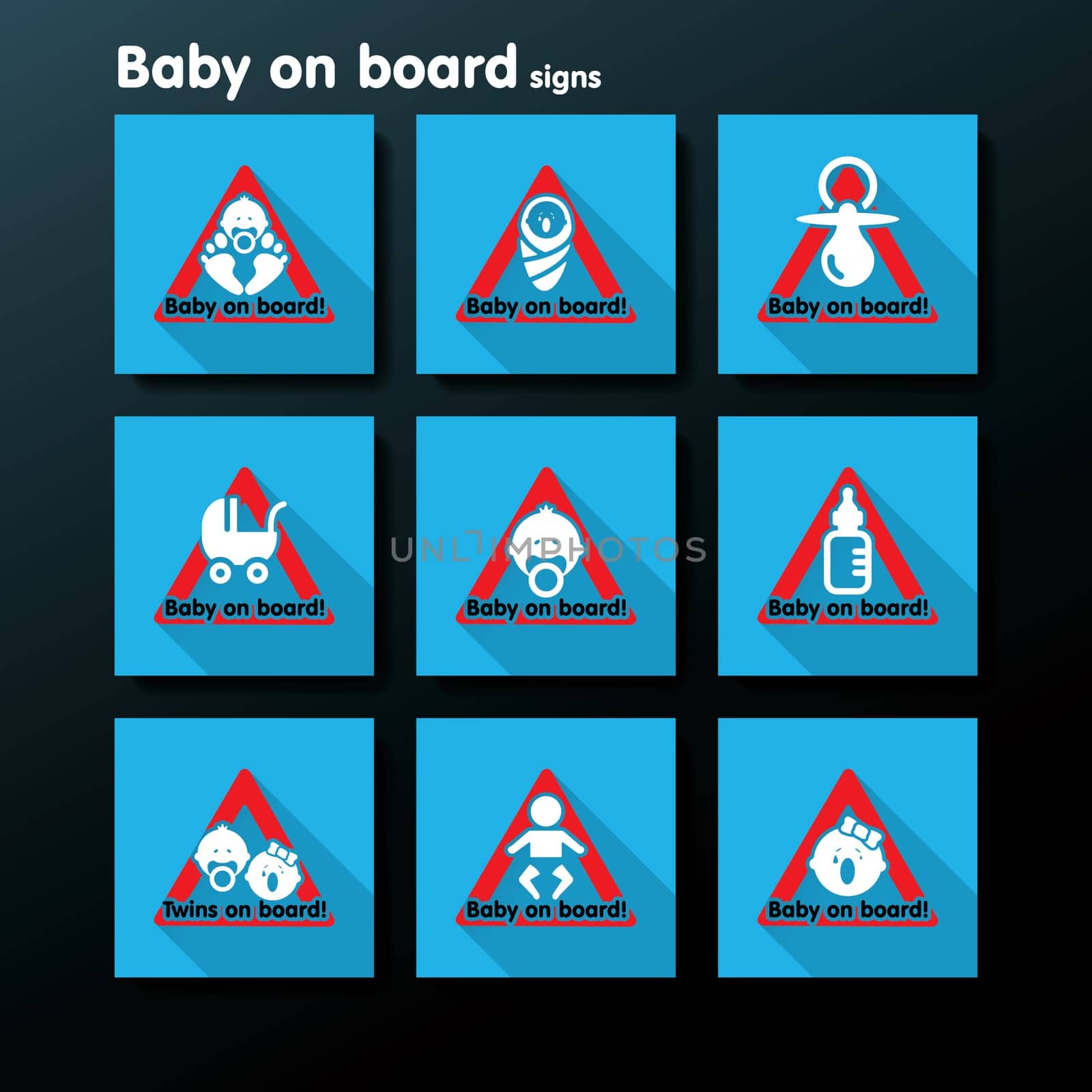 Flat baby on board sign set - vector illustration