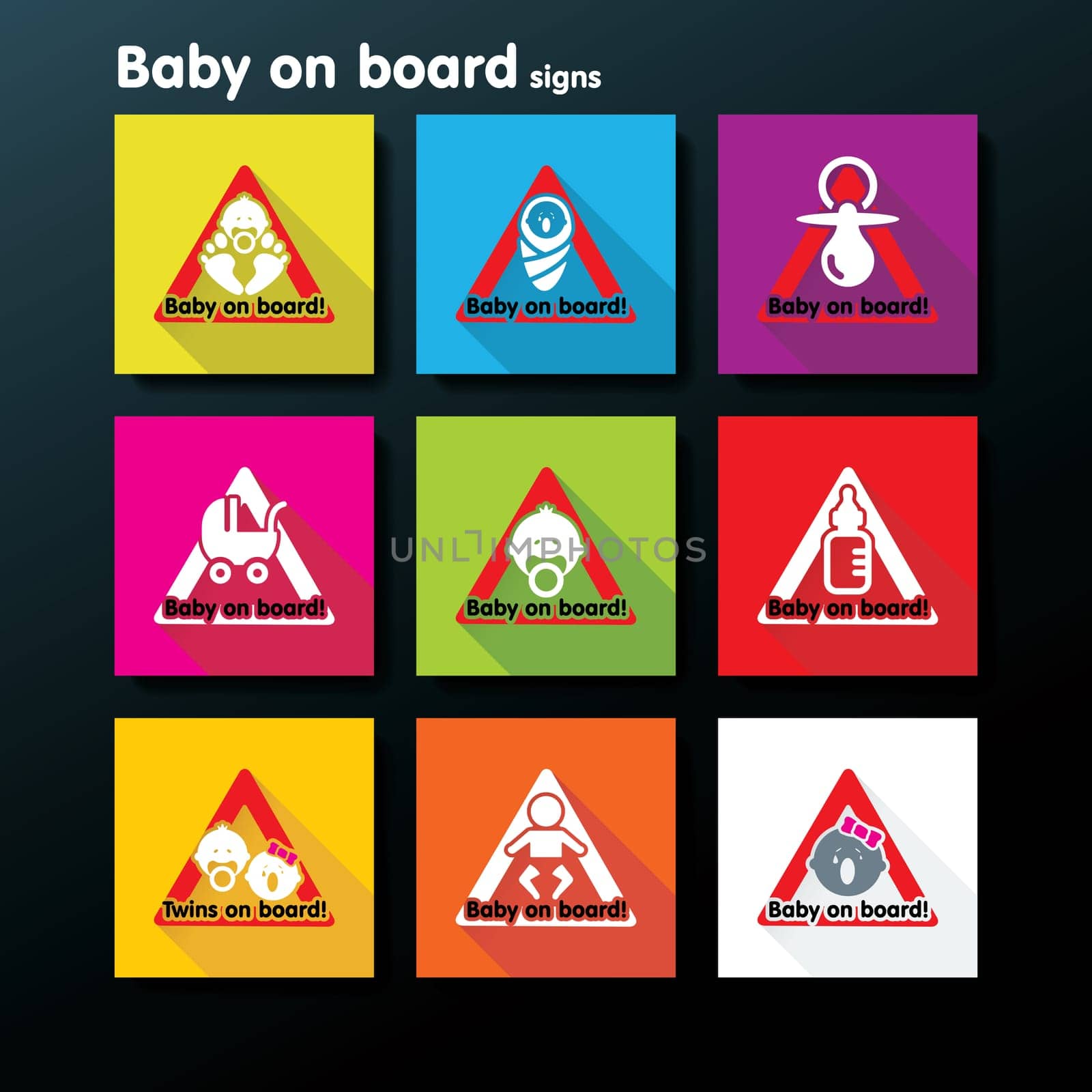 Flat baby on board sign set - vector illustration