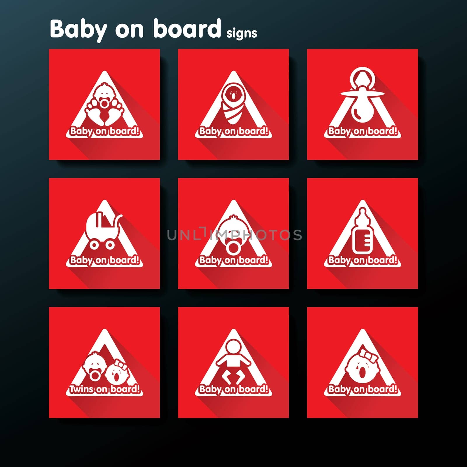 Flat baby on board sign set - vector illustration