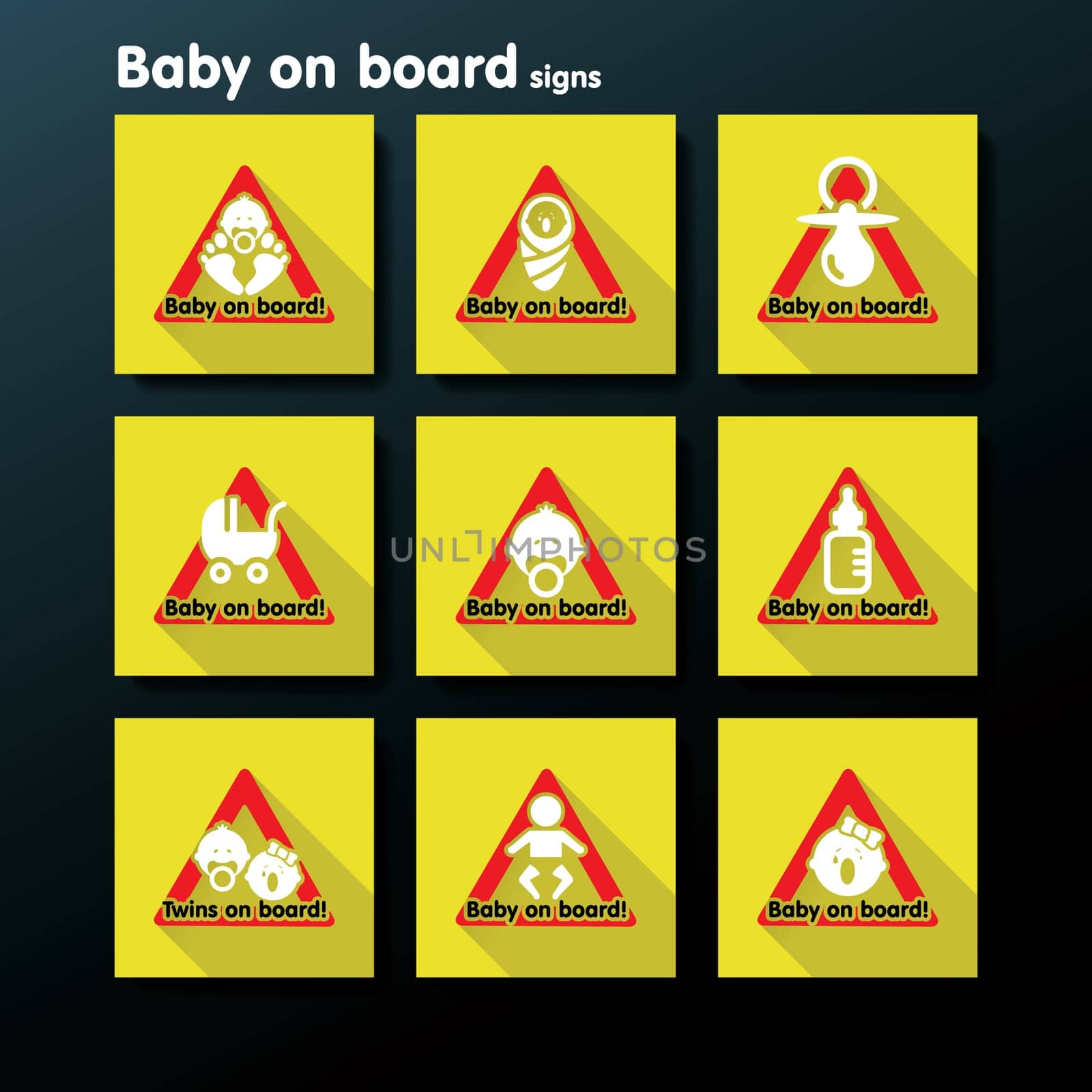 Flat baby on board sign set - vector illustration