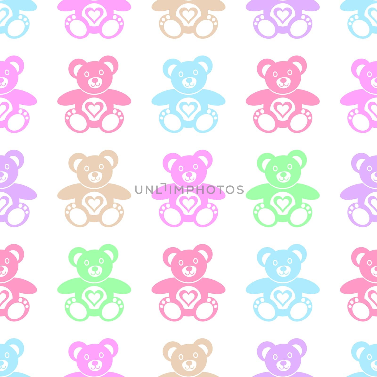 Seamless pattern made of cute colorful teddy bears