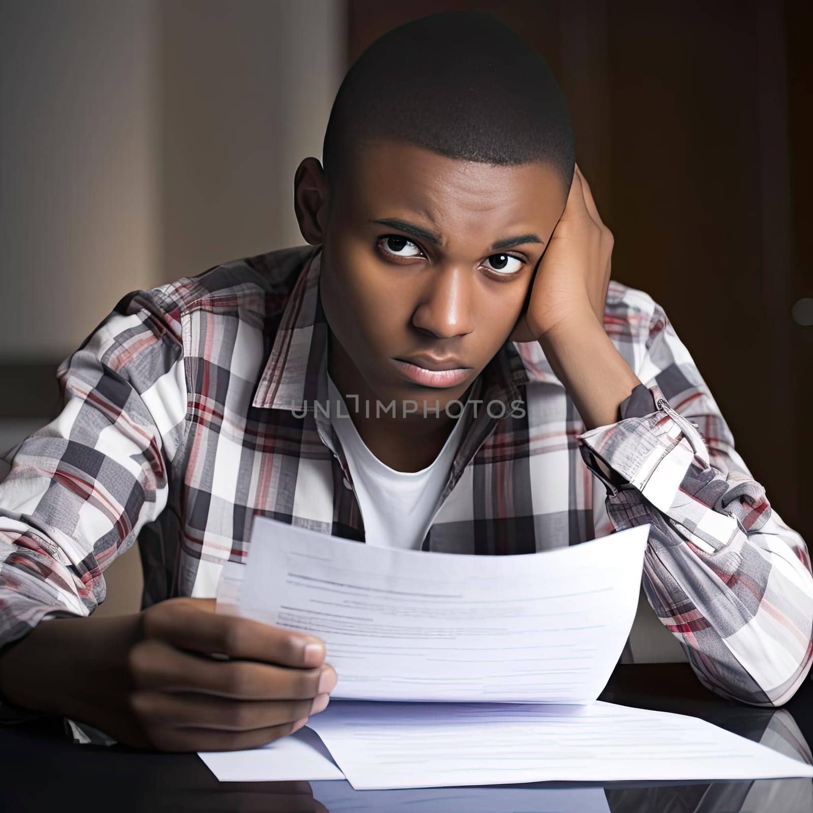 Portrait of an African American man reading documents (ID: 001799)