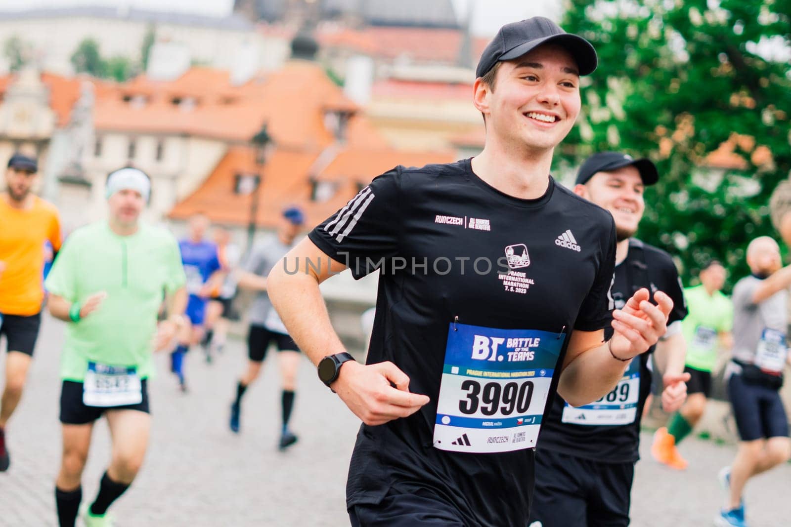 Prague, Czechia - 7th May 2023 - Marathon race, in which marathon participants cross finish line
