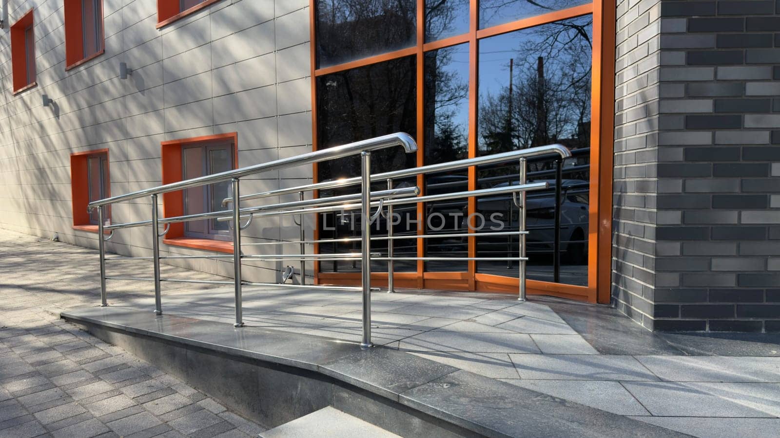 Ramp for people with disabilities to access building. Entrance facilities for people with mobility problems to conveniently entrance. Care for people with health problem and creating accessible areas