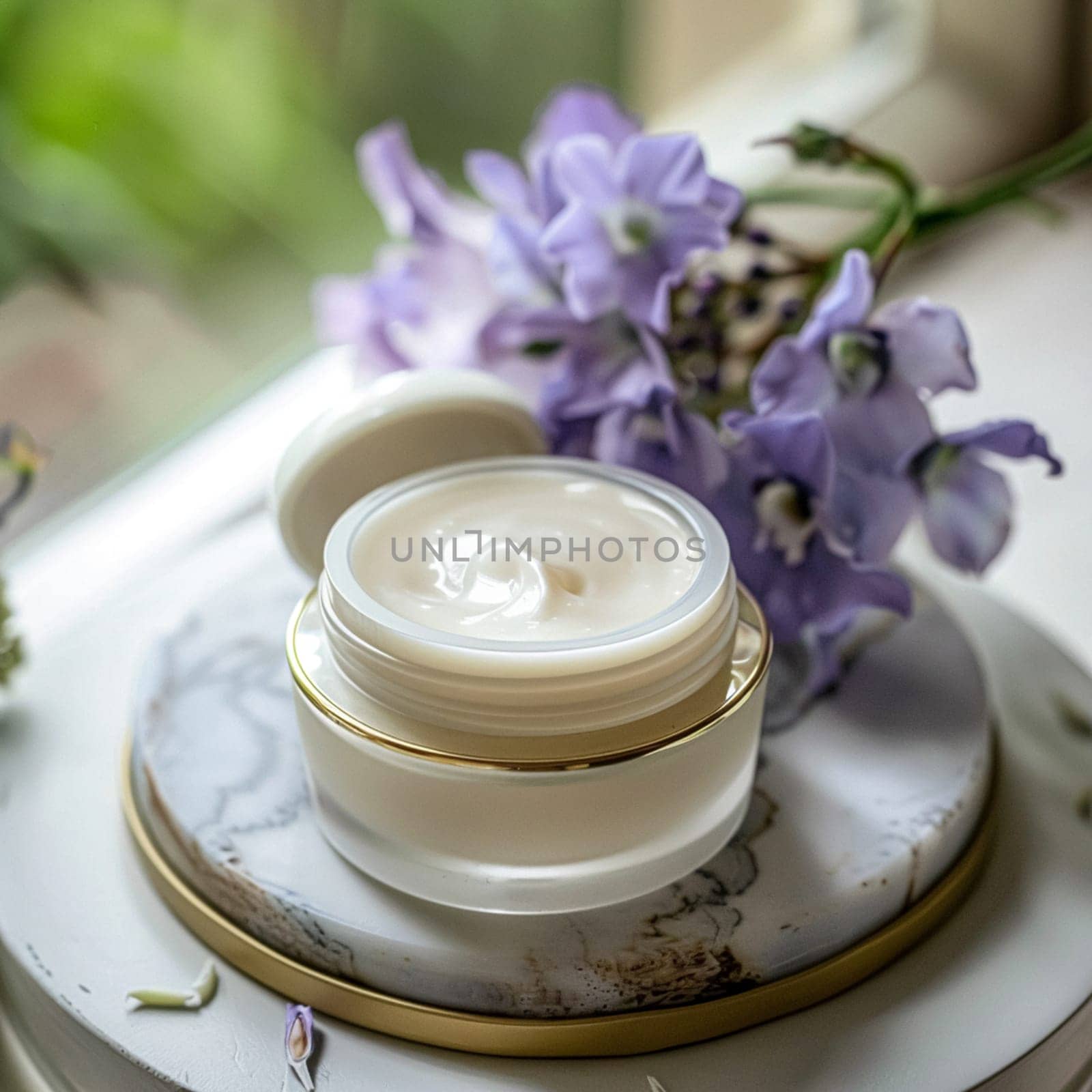 Cosmetic cream in a glass jar. Skin care concept. Background for beauty products