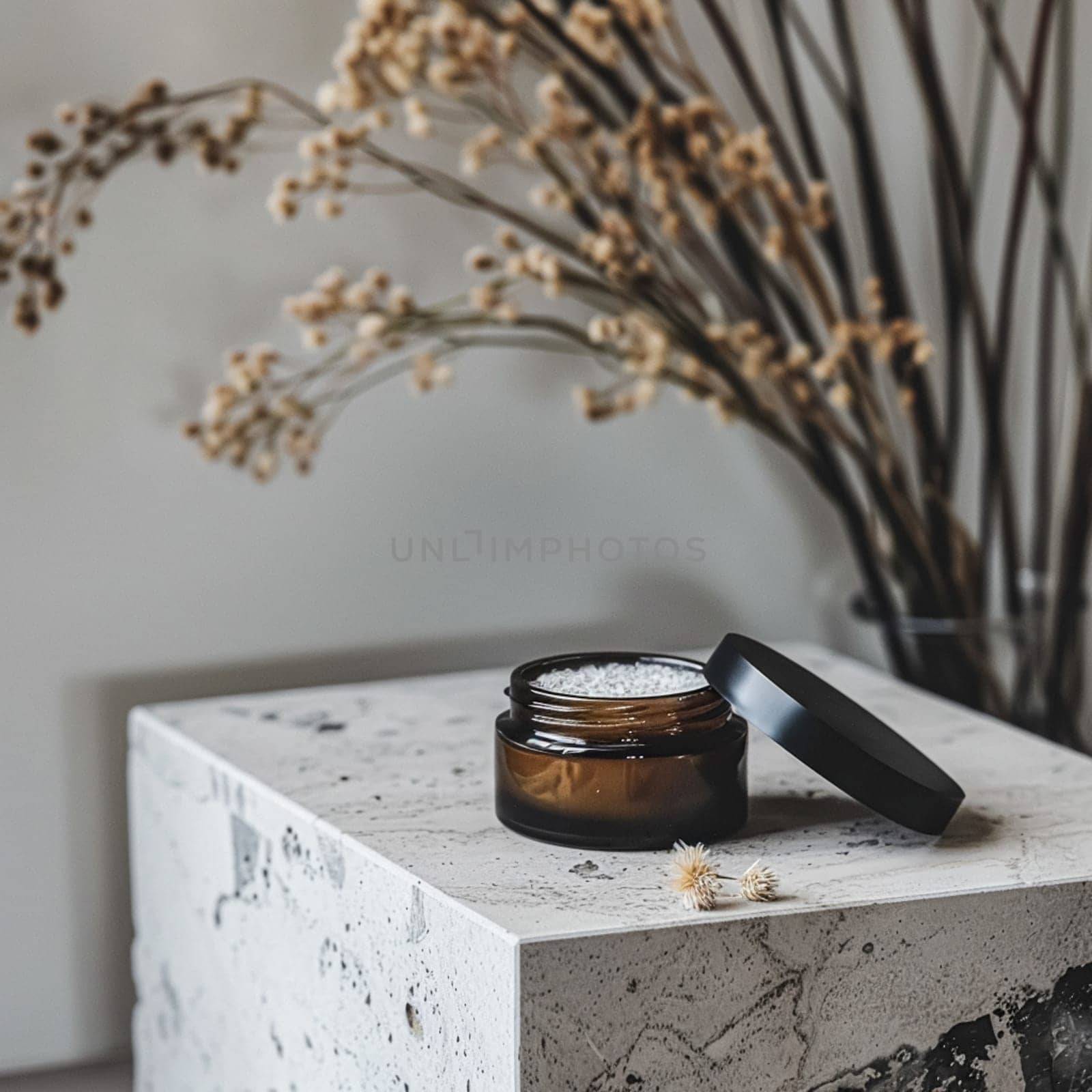 Cosmetic cream in a glass jar. Skin care concept. Background for beauty products