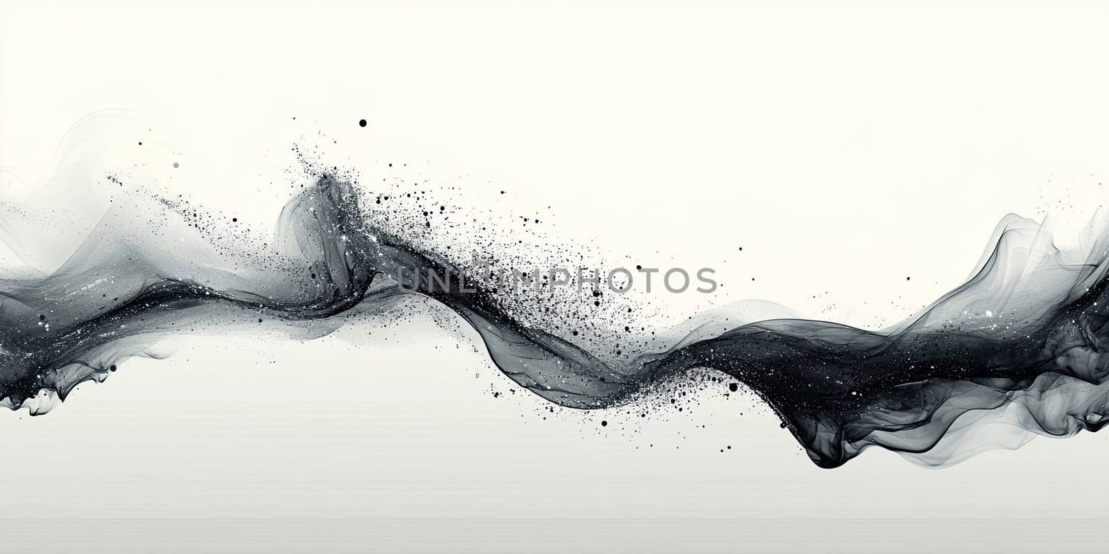 This elegant abstract background features flowing lines and ink splashes in striking black and white. The minimalist design exudes a modern aesthetic, perfect for various creative projects.