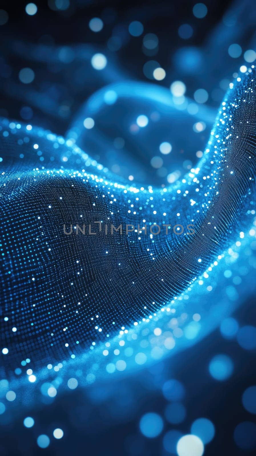 Soft blue lines and bokeh light spots intertwine to form a visually appealing abstract background.