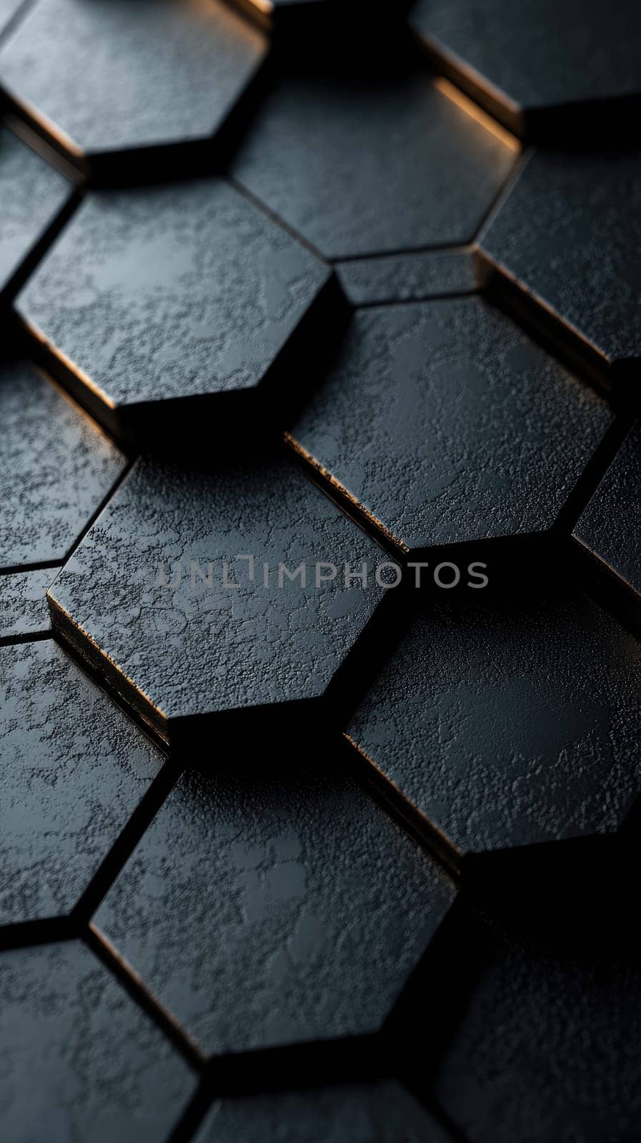 This striking abstract background showcases a hexagonal pattern on a black matte surface.