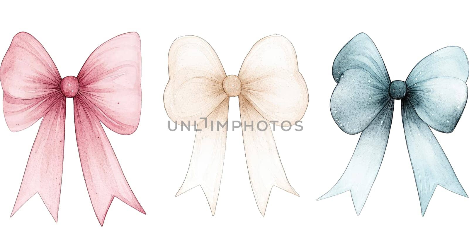 This collection features three beautifully designed bows in soft colors, perfect for gift wrapping, craft projects, and other decorative features.